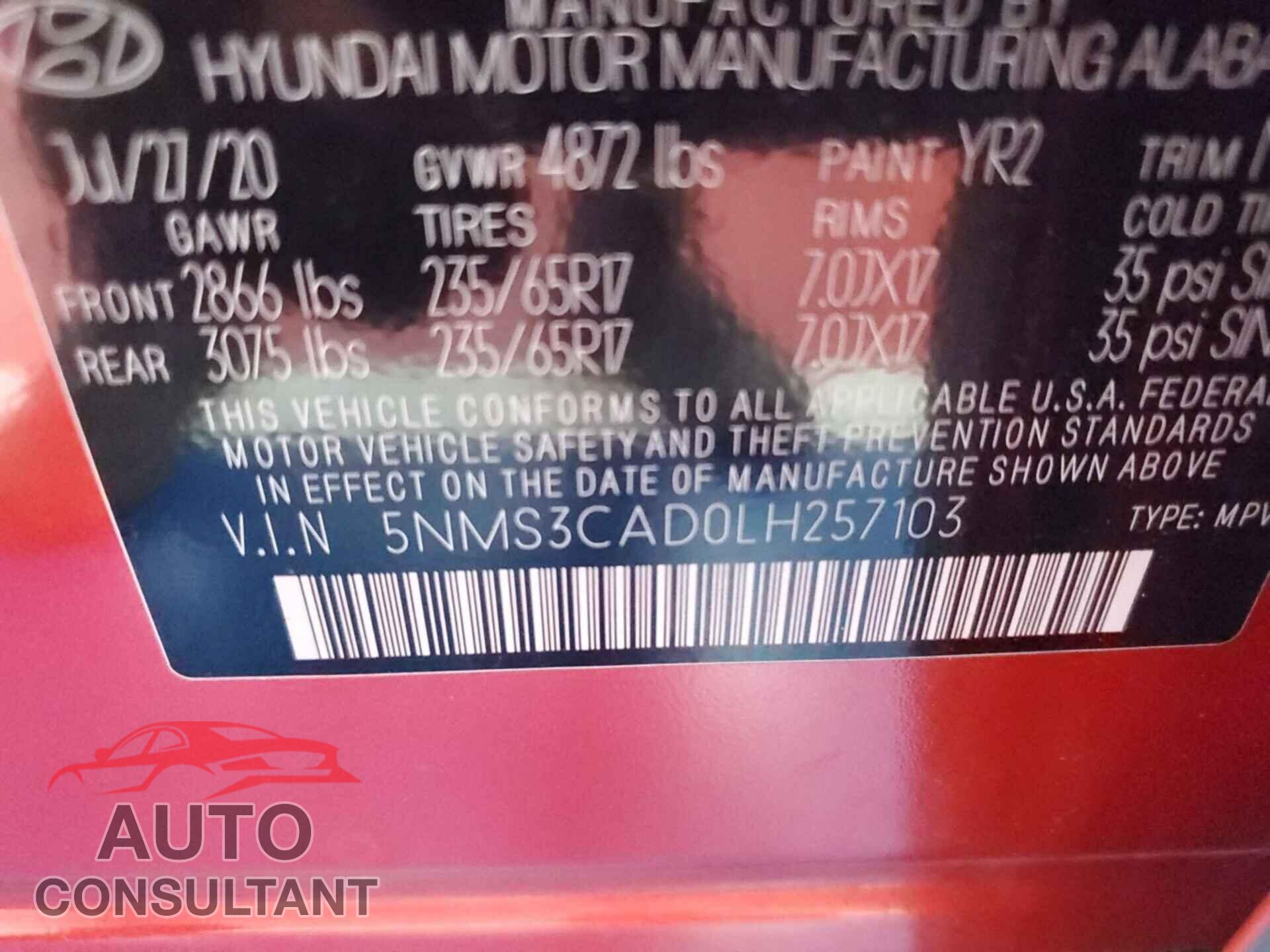 HYUNDAI SANTA FE 2020 - 5NMS3CAD0LH257103