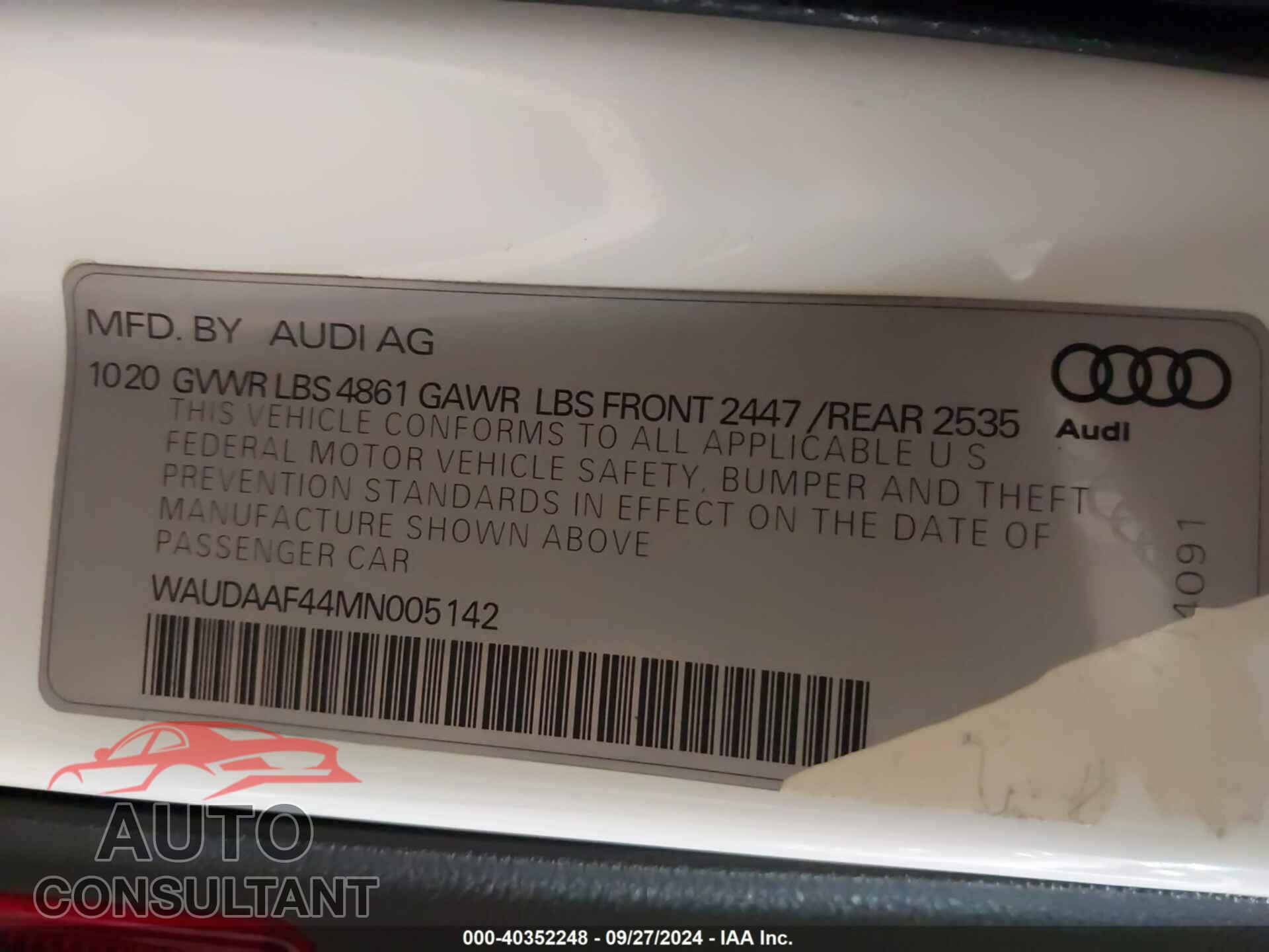 AUDI A4 2021 - WAUDAAF44MN005142