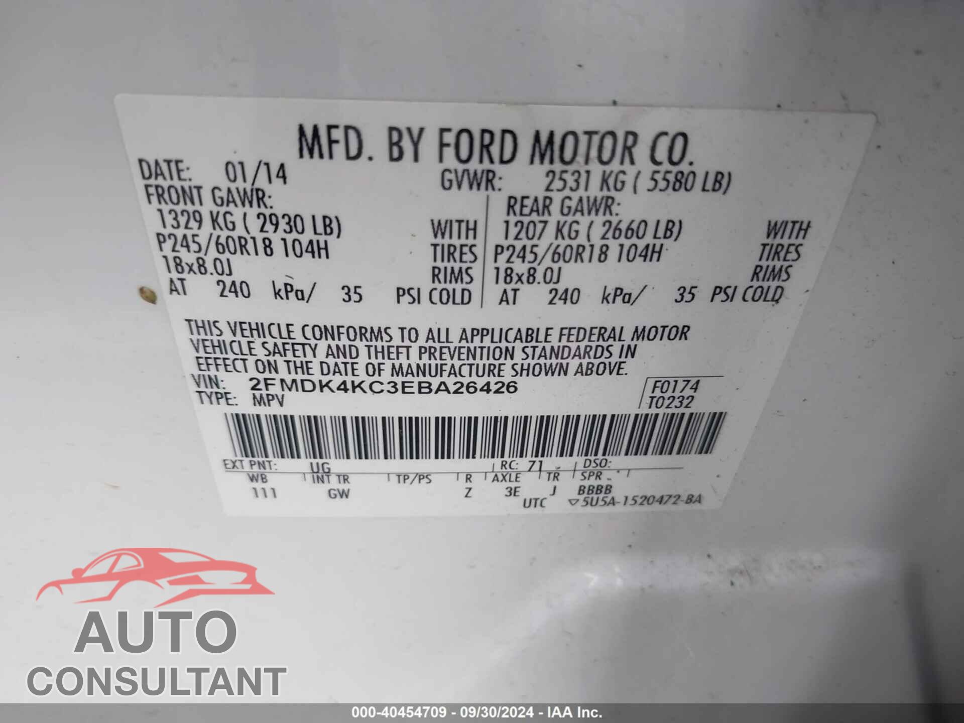 FORD EDGE 2014 - 2FMDK4KC3EBA26426