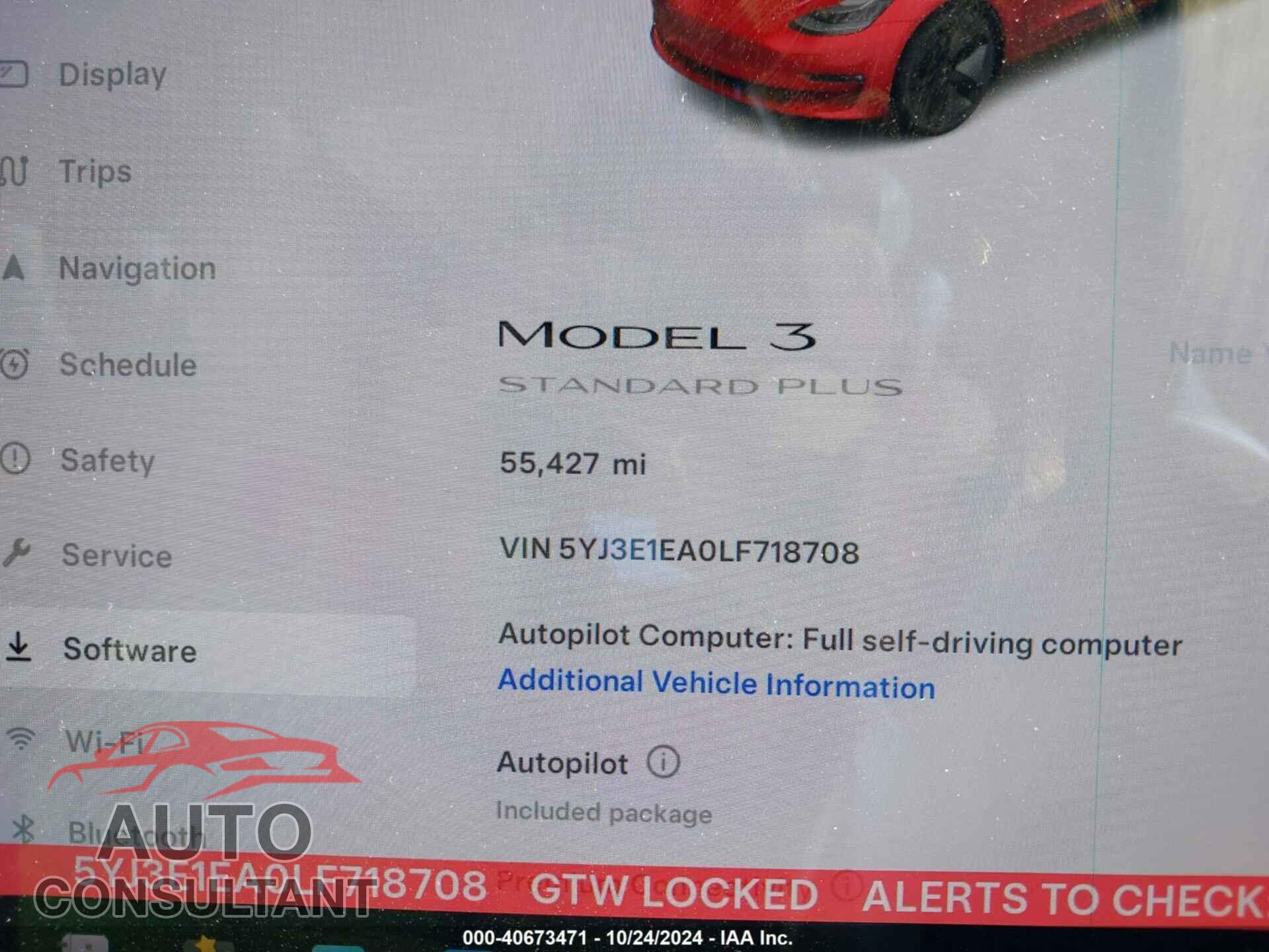 TESLA MODEL 3 2020 - 5YJ3E1EA0LF718708