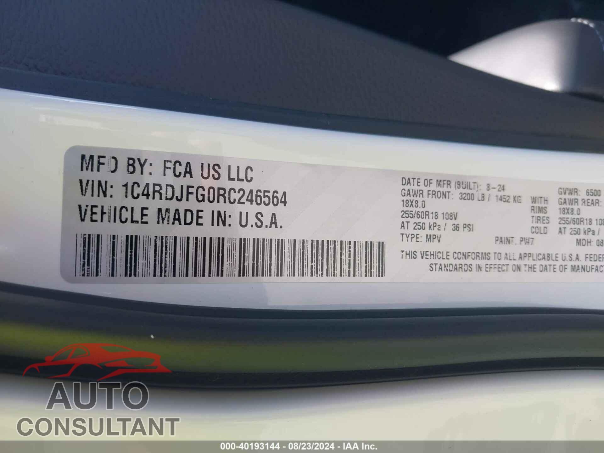 DODGE DURANGO 2024 - 1C4RDJFG0RC246564