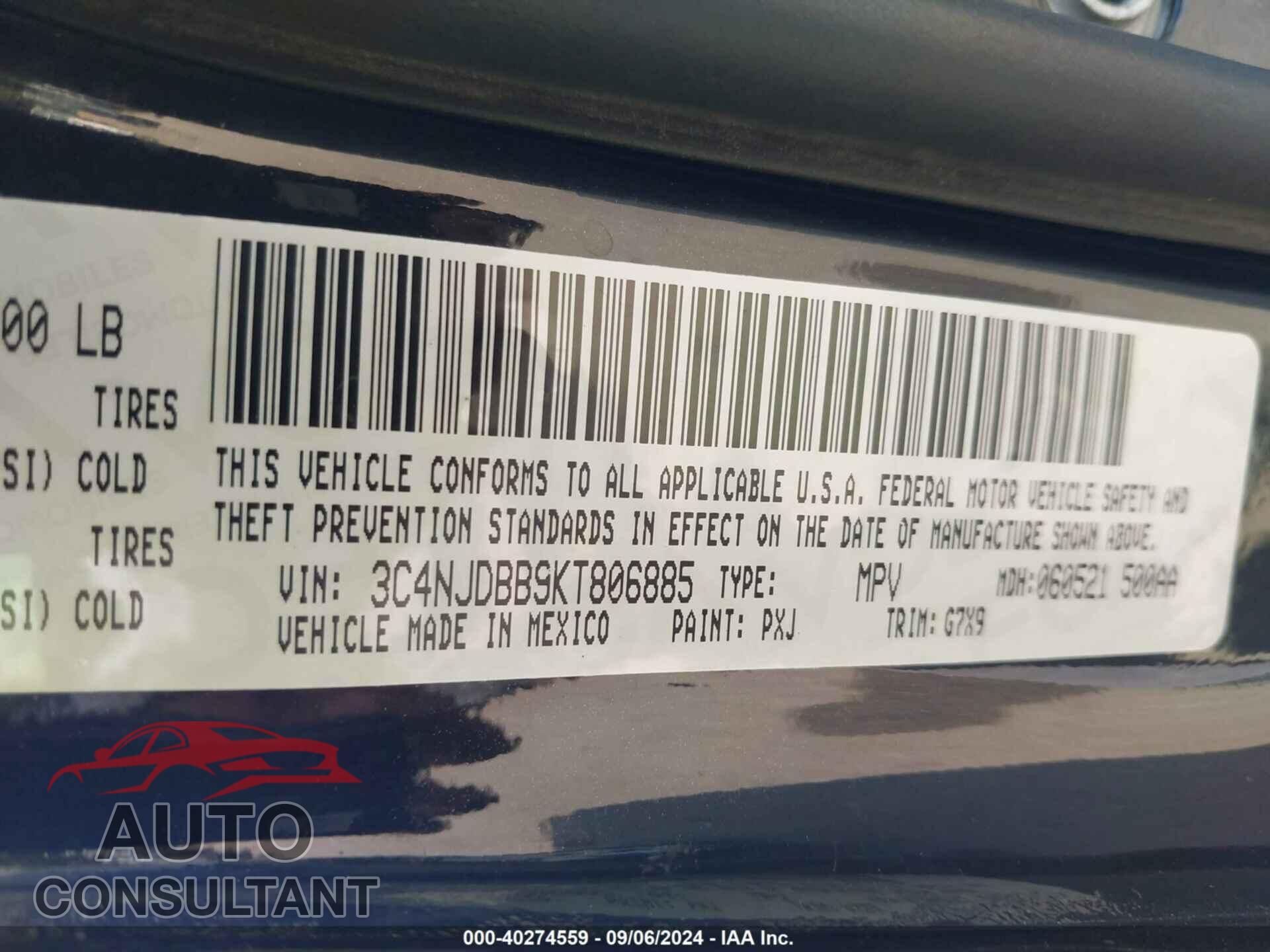 JEEP COMPASS 2019 - 3C4NJDBB9KT806885