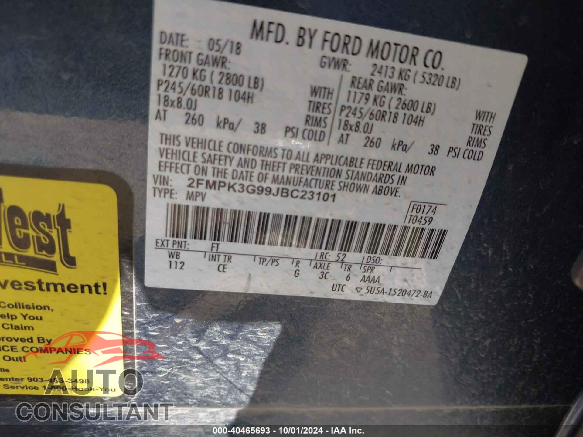 FORD EDGE 2018 - 2FMPK3G99JBC23101