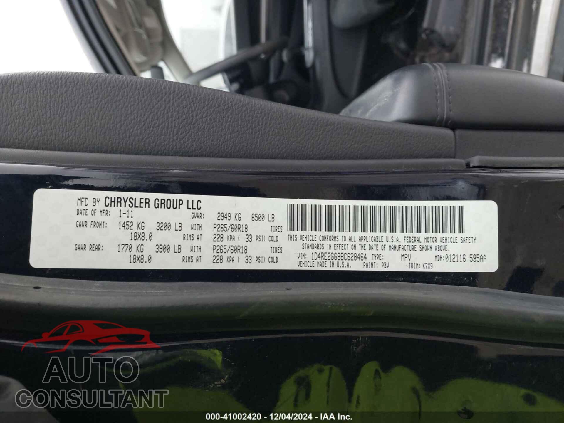 DODGE DURANGO 2011 - 1D4RE2GG8BC628464