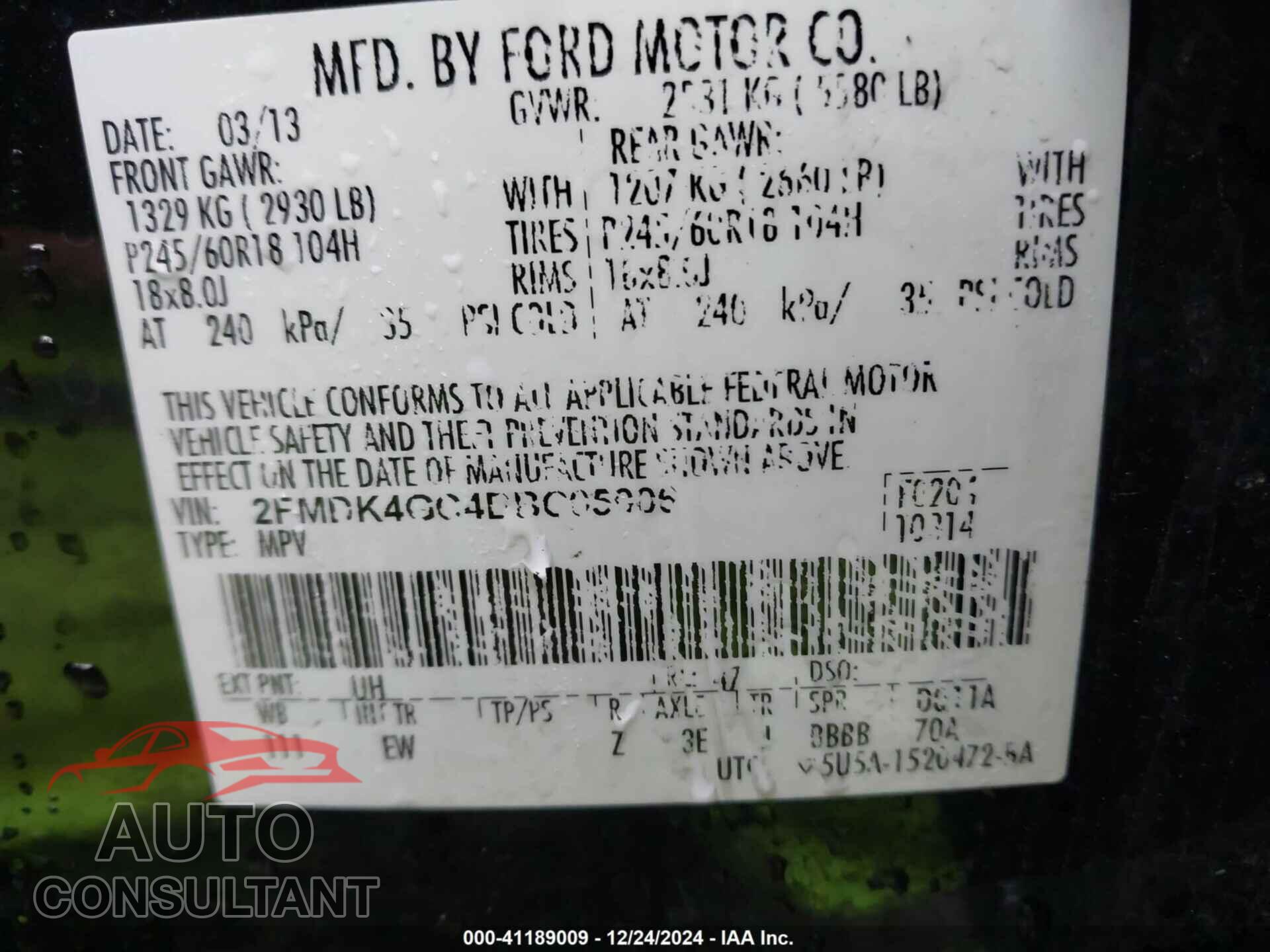 FORD EDGE 2013 - 2FMDK4GC4DBC05906