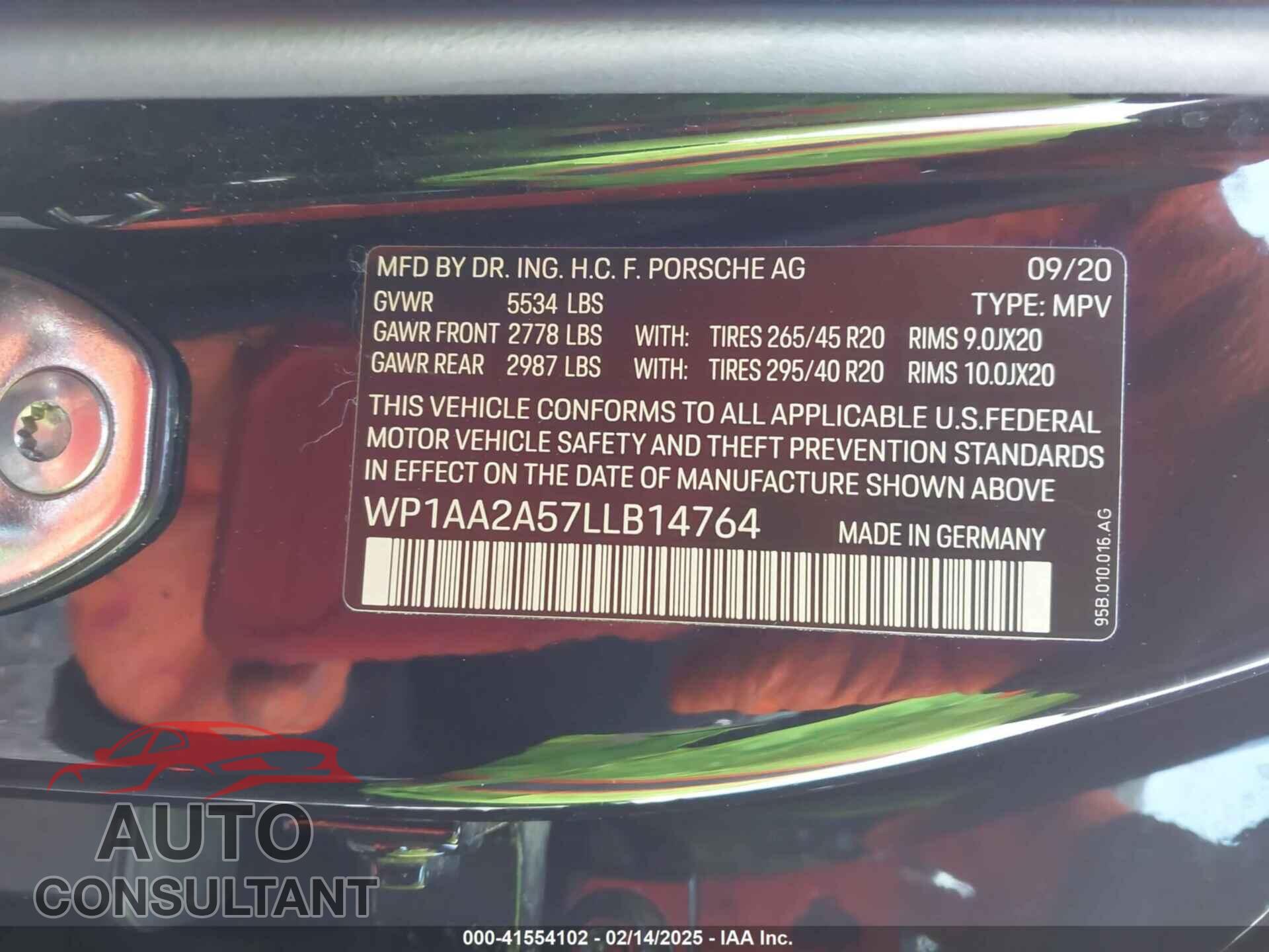 PORSCHE MACAN 2020 - WP1AA2A57LLB14764