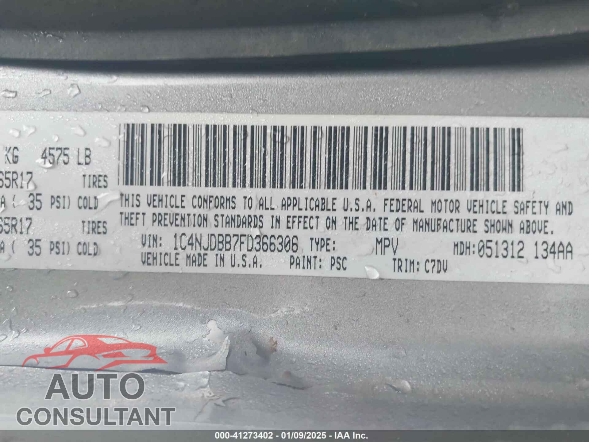 JEEP COMPASS 2015 - 1C4NJDBB7FD366306