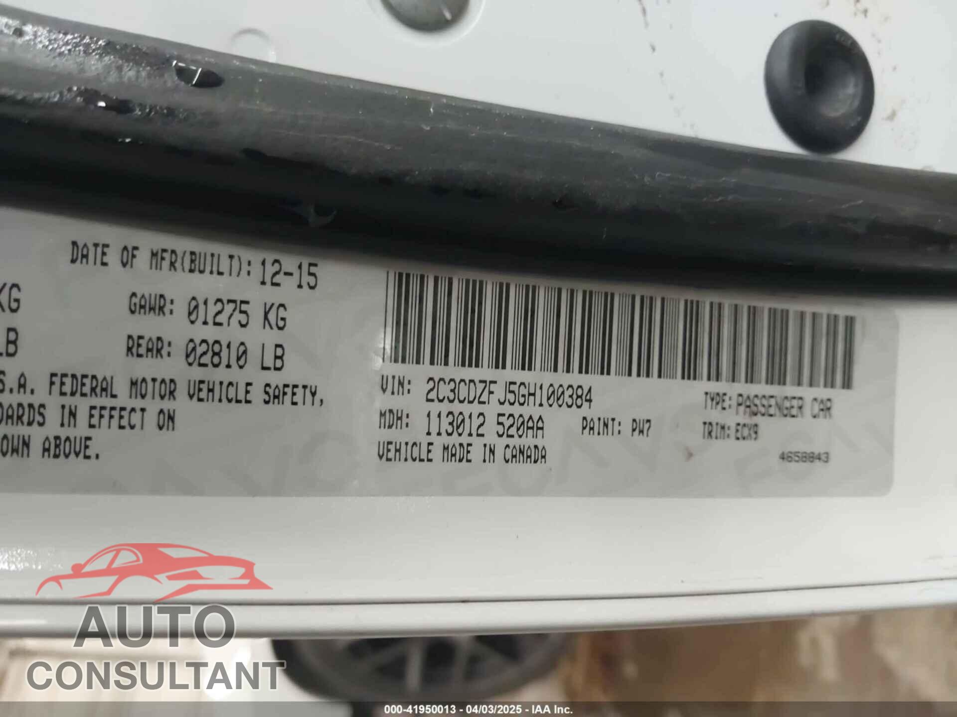 DODGE CHALLENGER 2016 - 2C3CDZFJ5GH100384