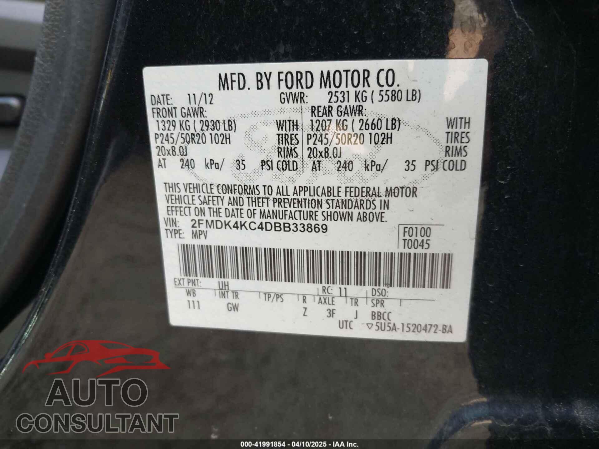 FORD EDGE 2013 - 2FMDK4KC4DBB33869