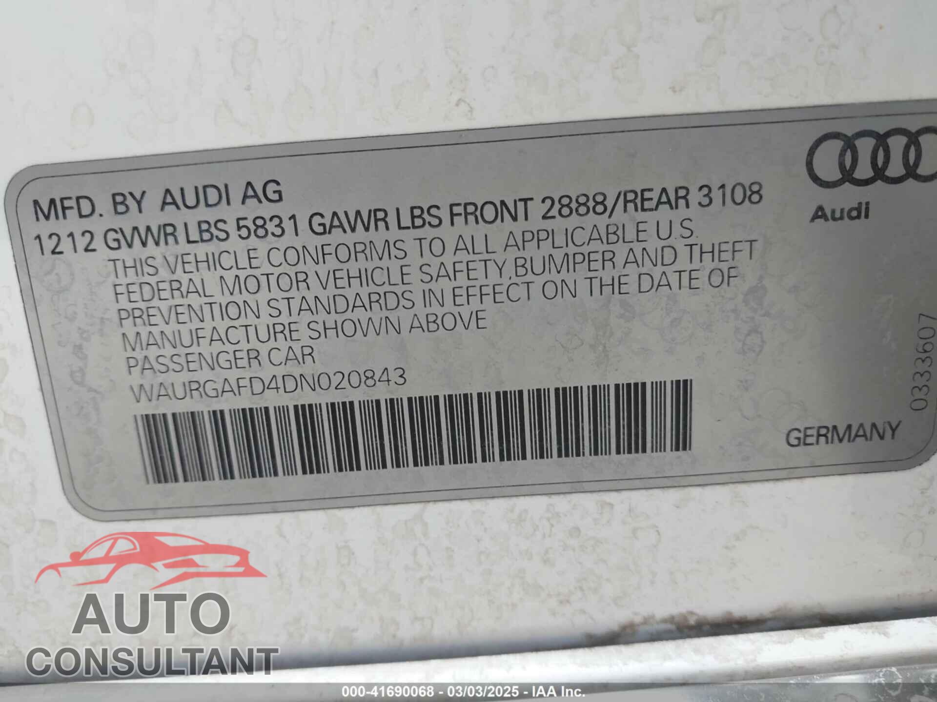 AUDI A8 L 2013 - WAURGAFD4DN020843