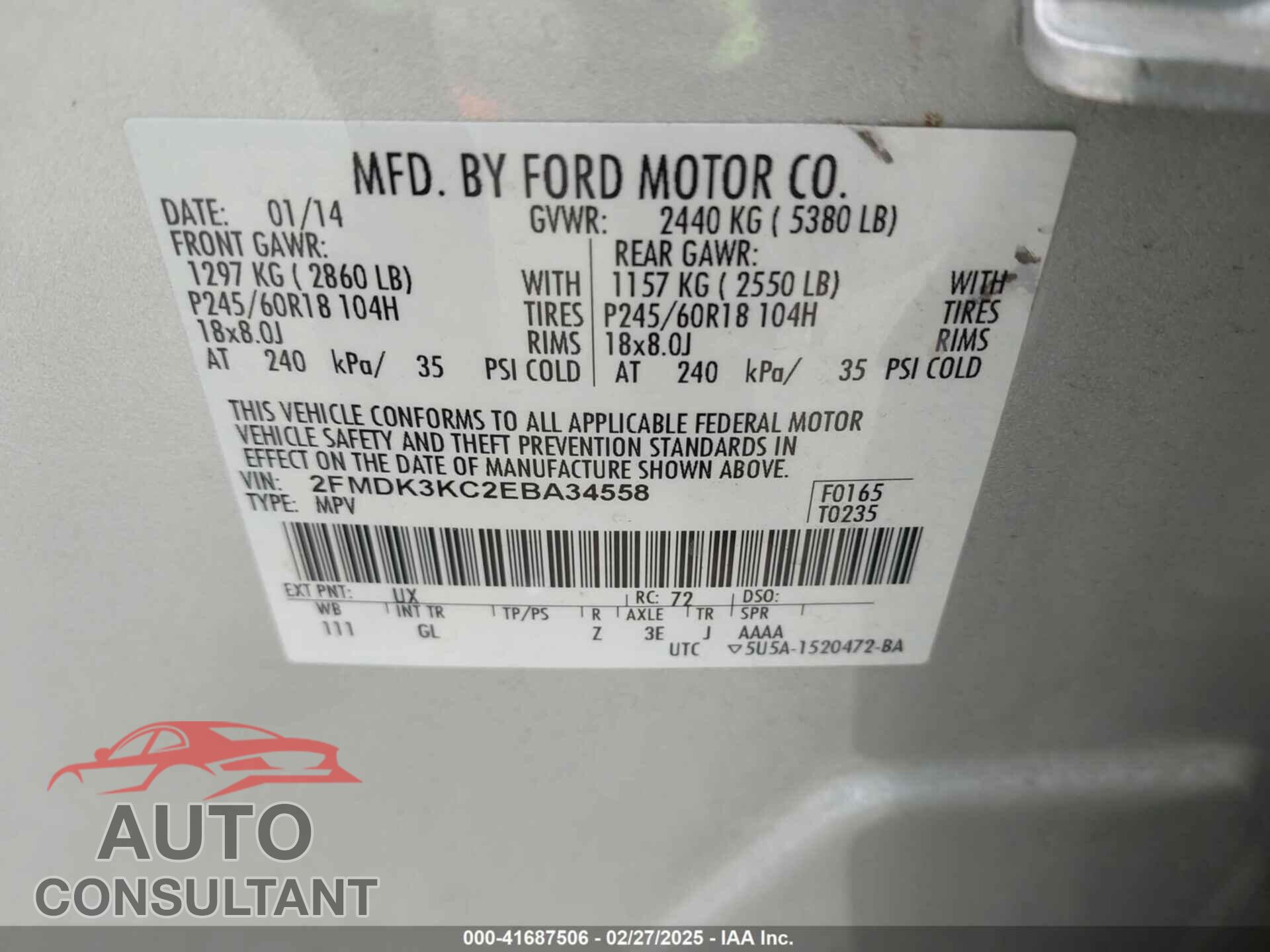 FORD EDGE 2014 - 2FMDK3KC2EBA34558
