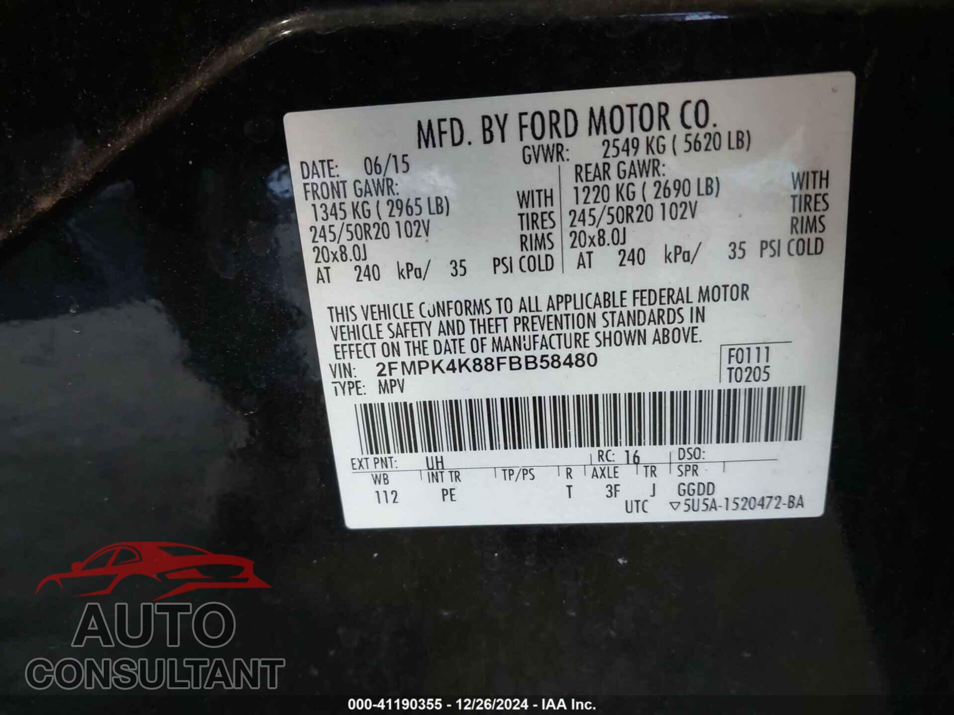FORD EDGE 2015 - 2FMPK4K88FBB58480