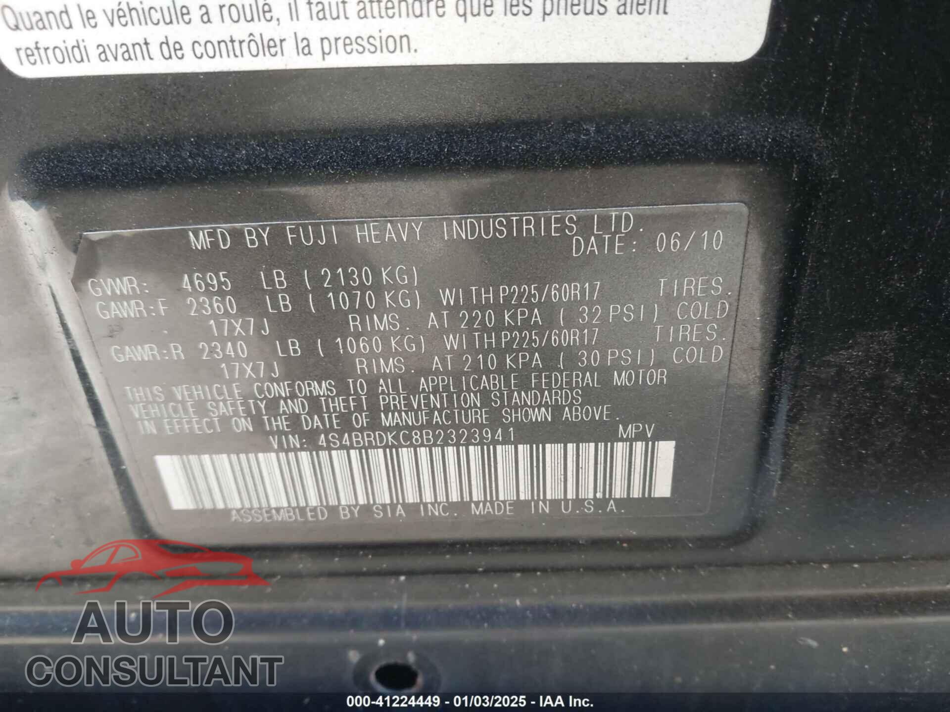 SUBARU OUTBACK 2011 - 4S4BRDKC8B2323941
