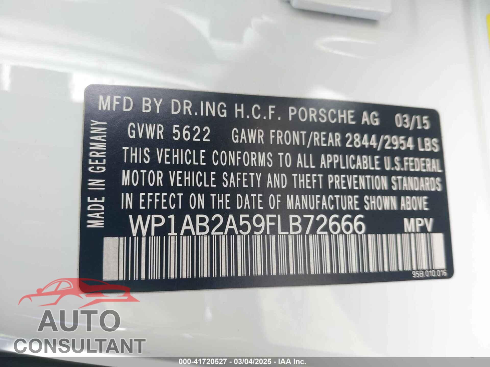 PORSCHE MACAN 2015 - WP1AB2A59FLB72666