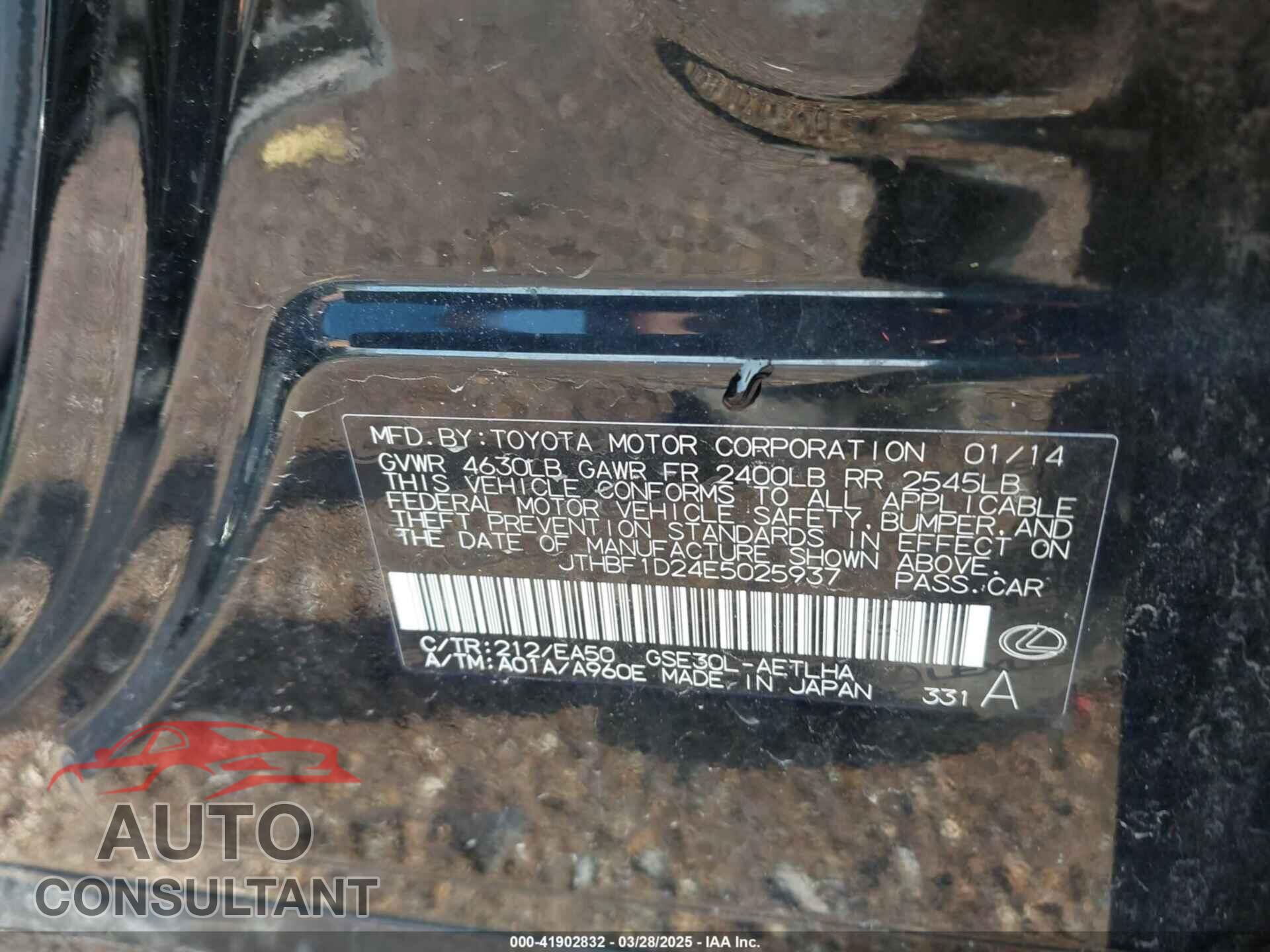 LEXUS IS 250 2014 - JTHBF1D24E5025937