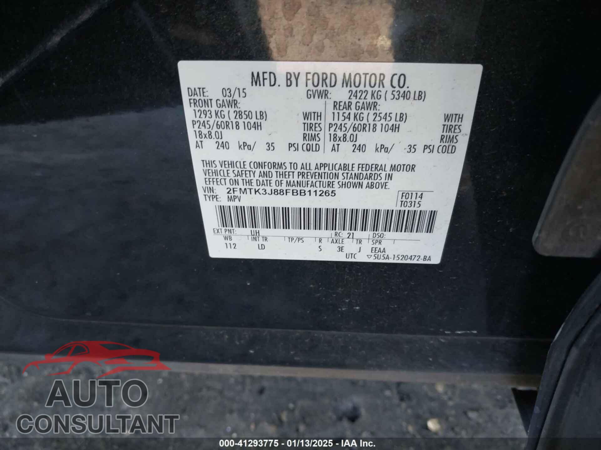 FORD EDGE 2015 - 2FMTK3J88FBB11265