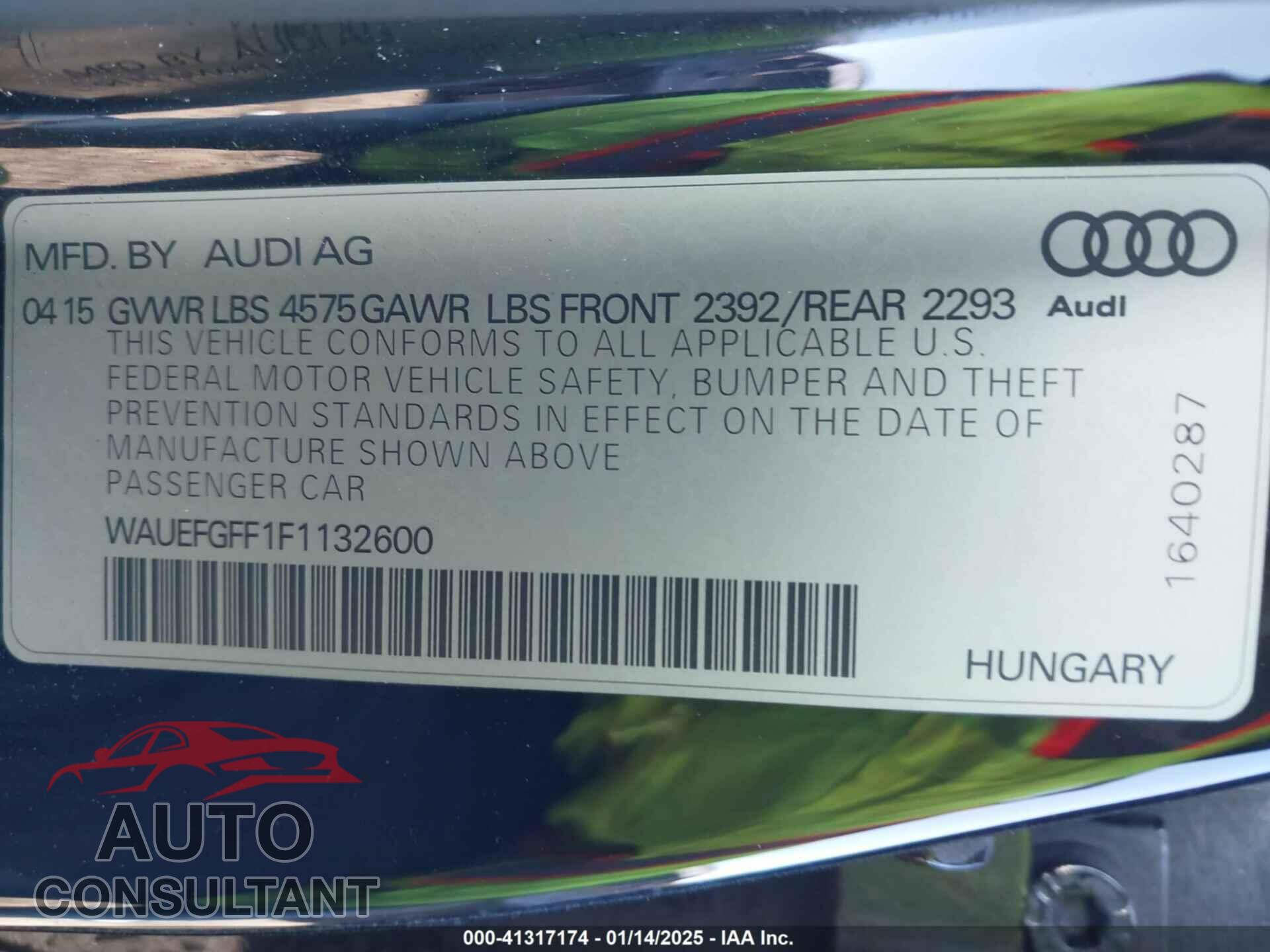 AUDI A3 2015 - WAUEFGFF1F1132600