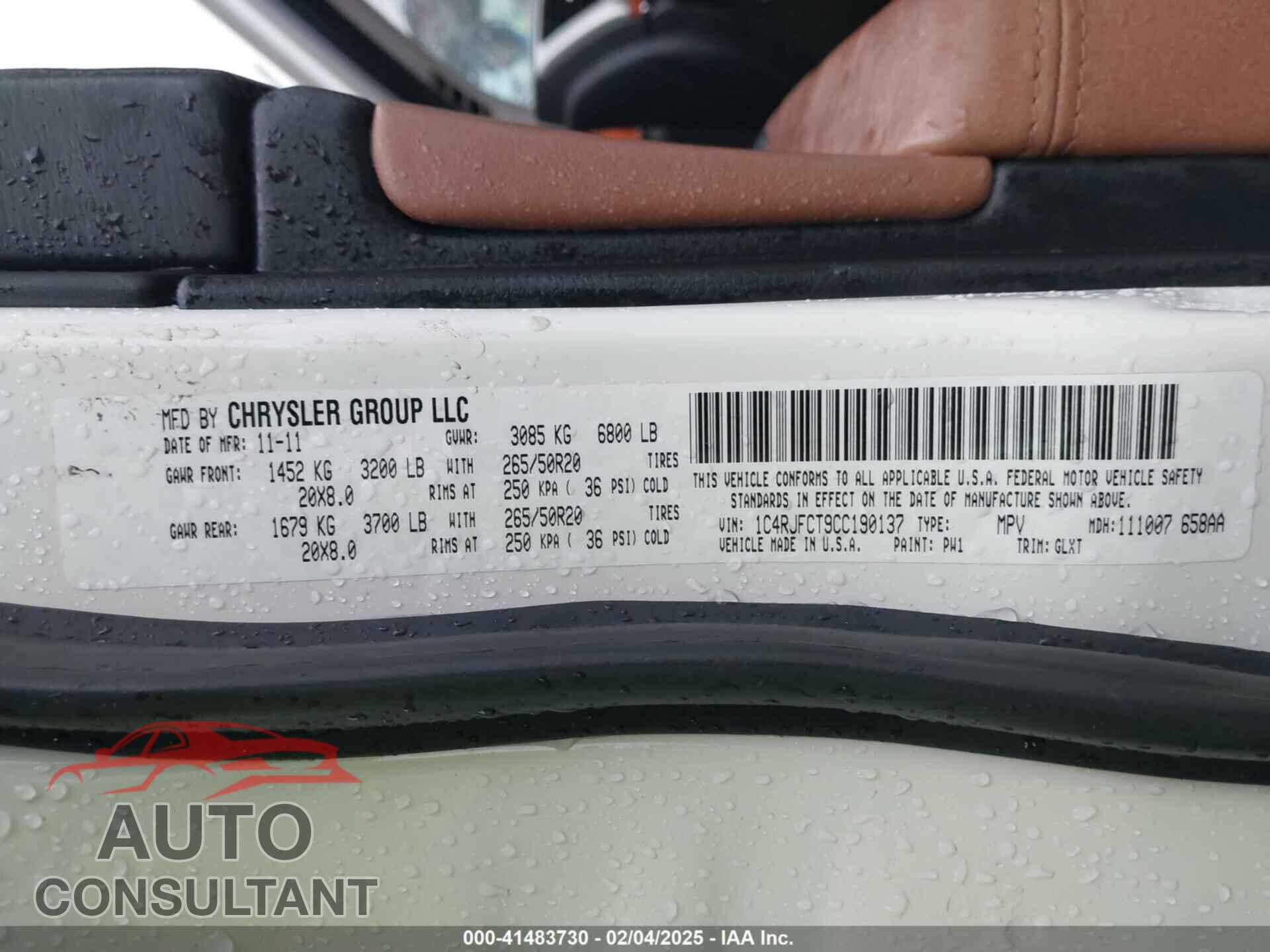 JEEP GRAND CHEROKEE 2012 - 1C4RJFCT9CC190137
