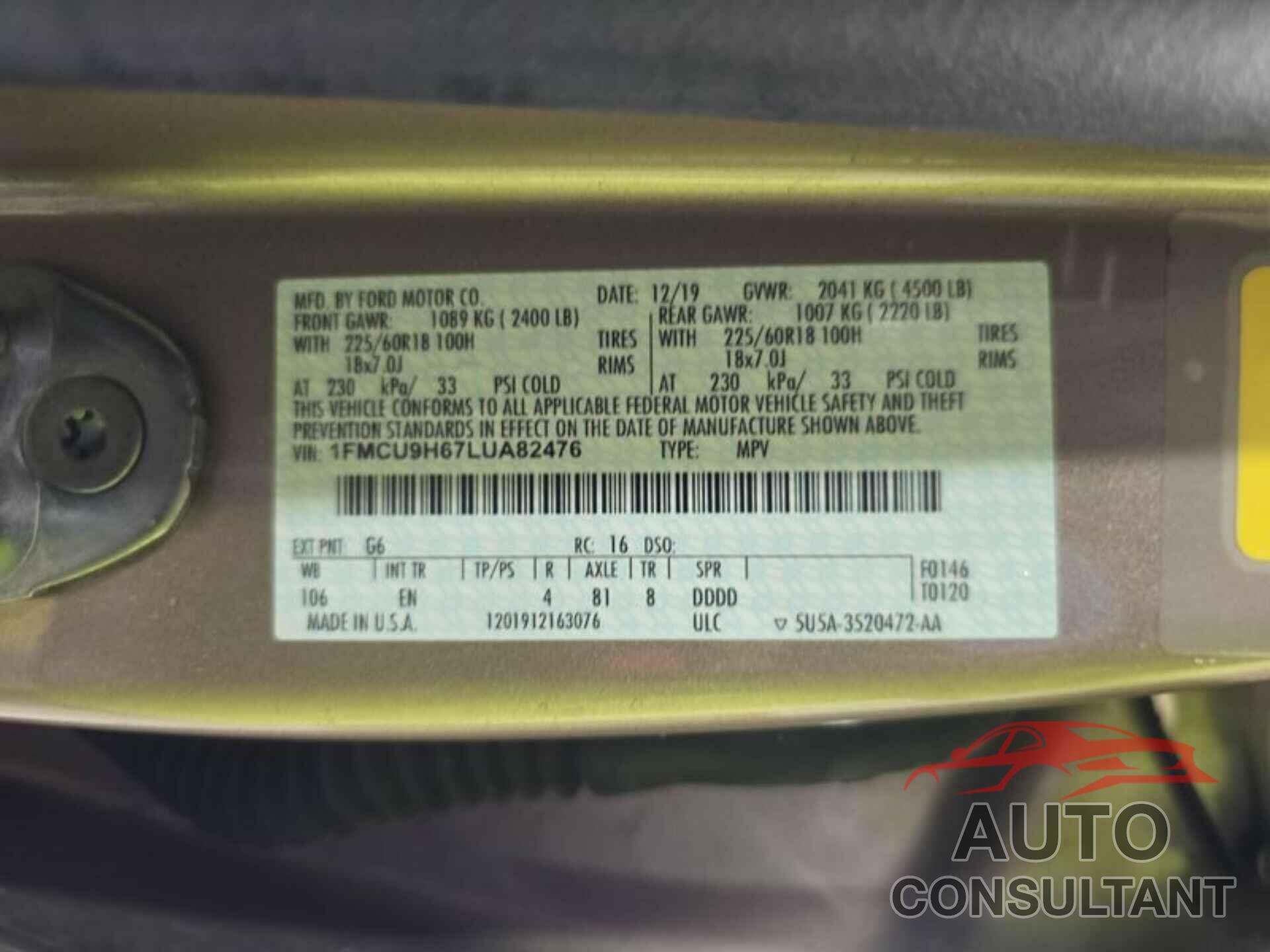 FORD ESCAPE 2020 - 1FMCU9H67LUA82476