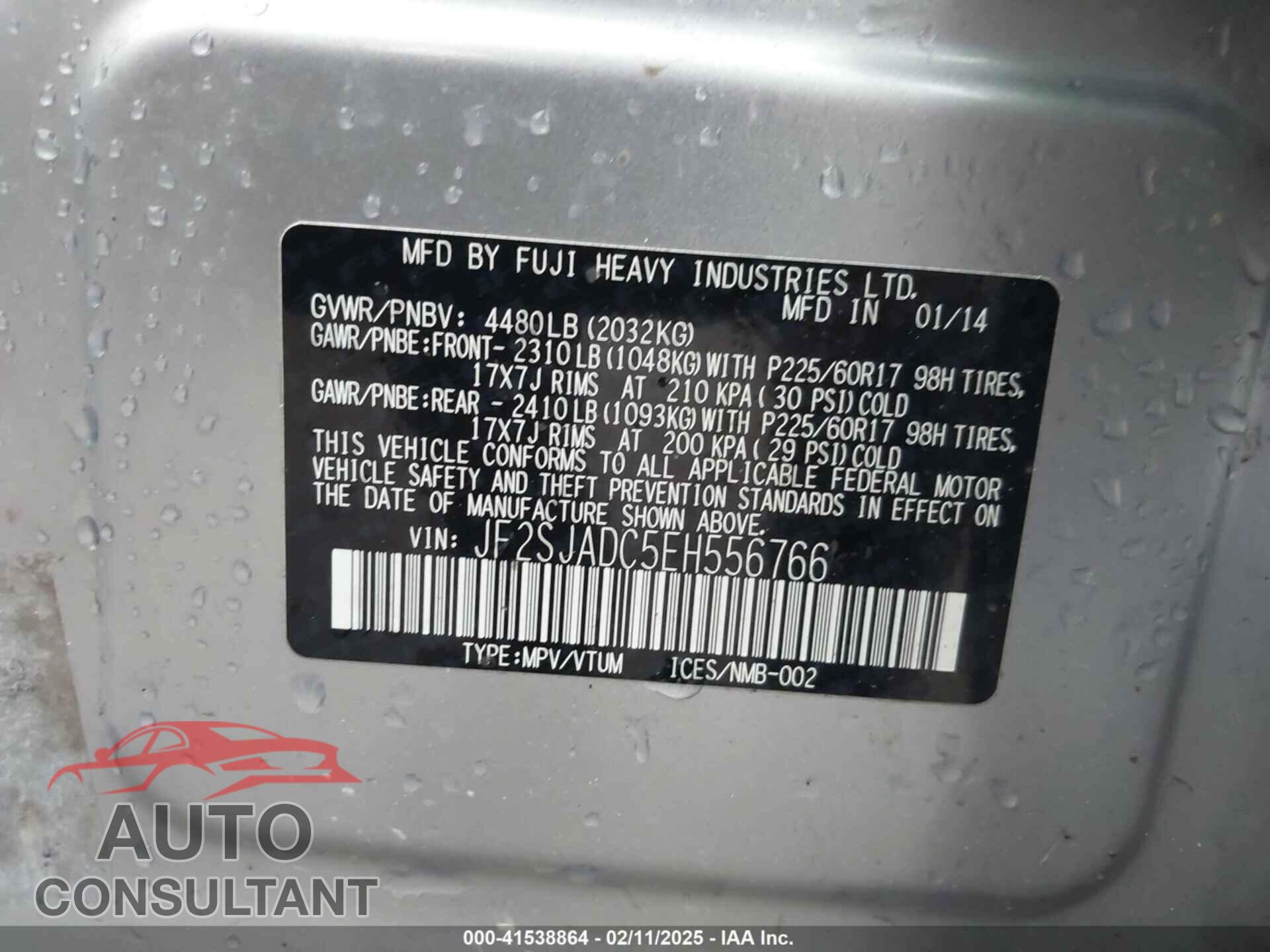 SUBARU FORESTER 2014 - JF2SJADC5EH556766