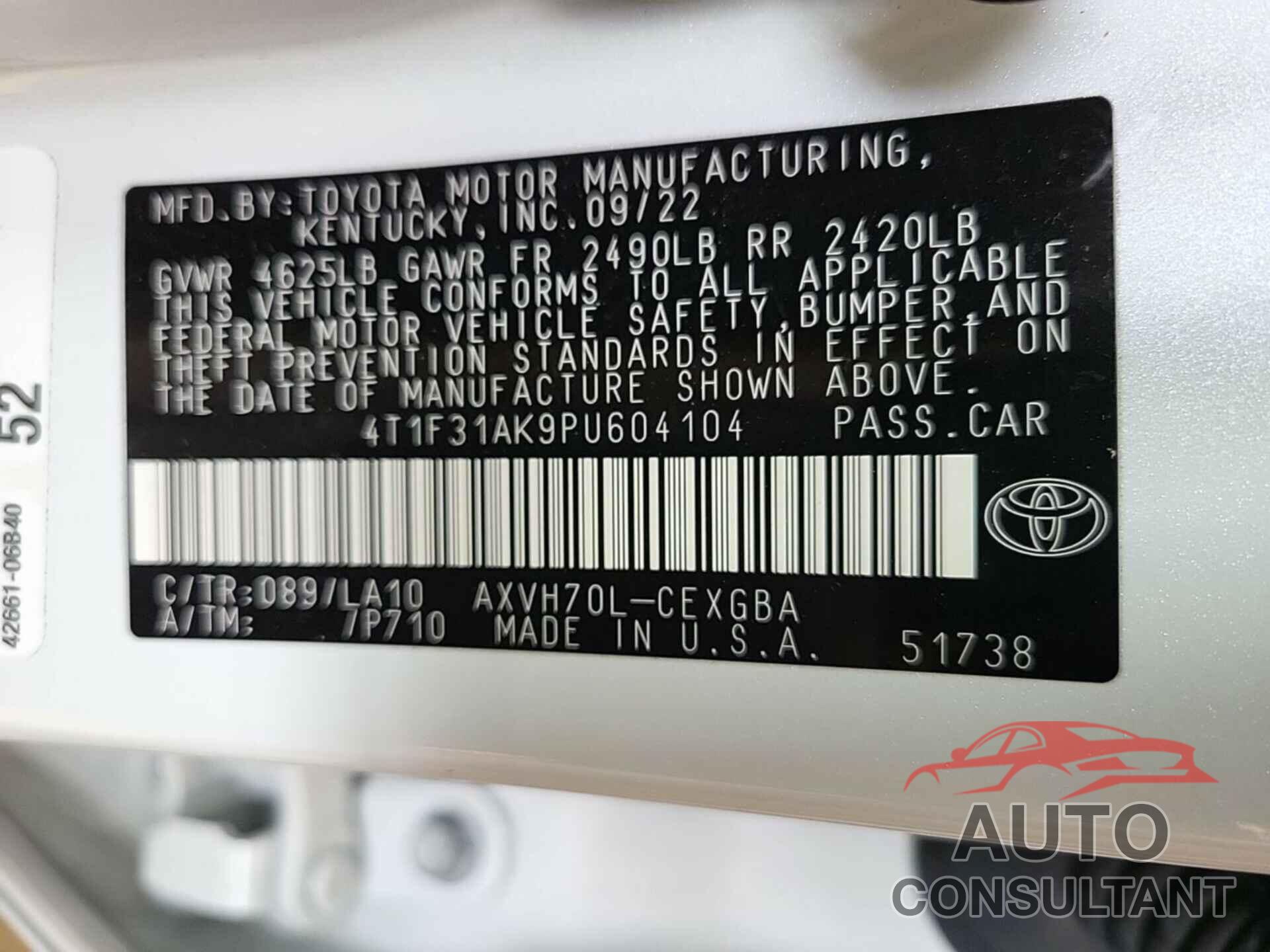TOYOTA CAMRY 2023 - 4T1F31AK9PU604104