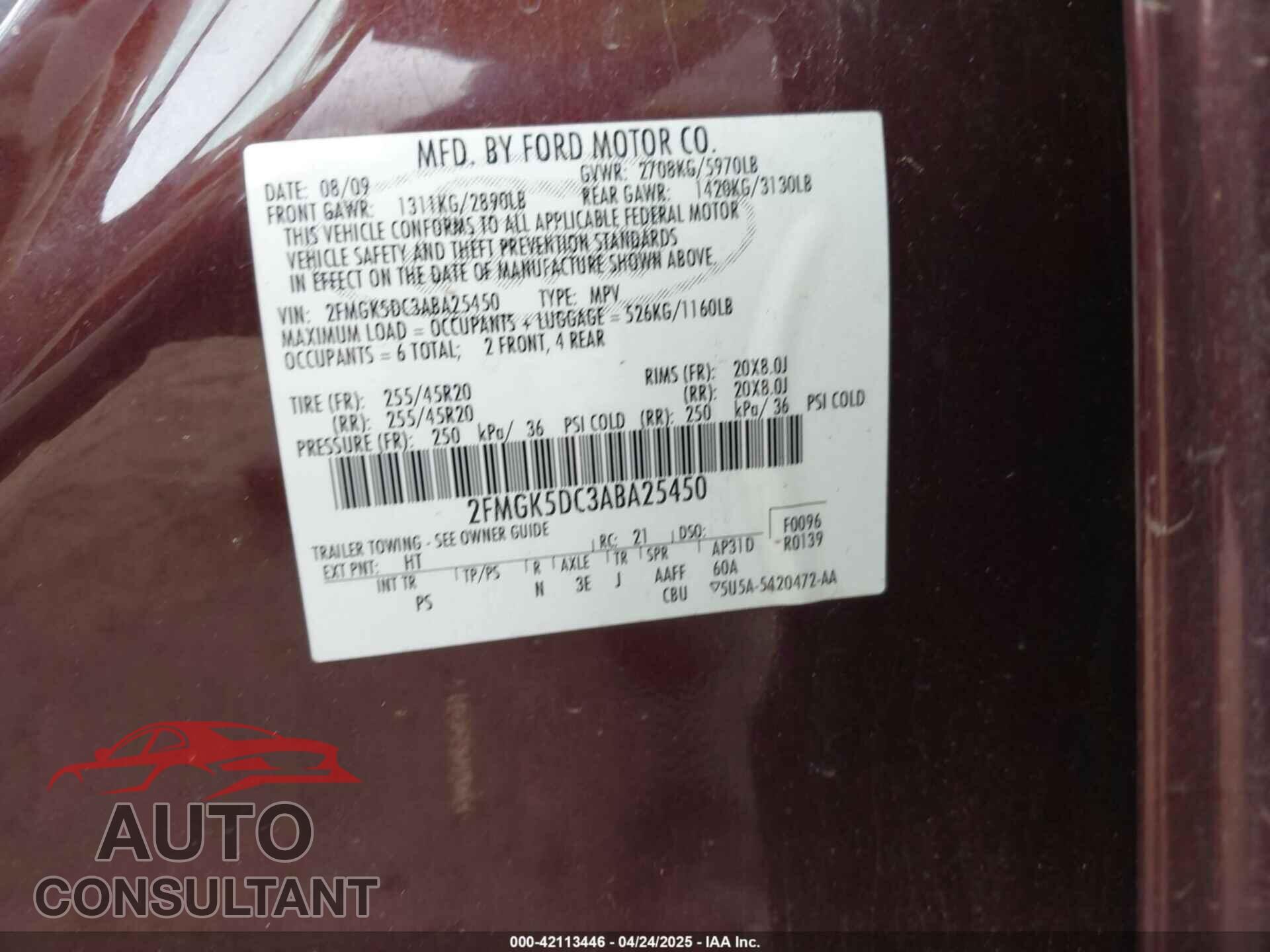 FORD FLEX 2010 - 2FMGK5DC3ABA25450