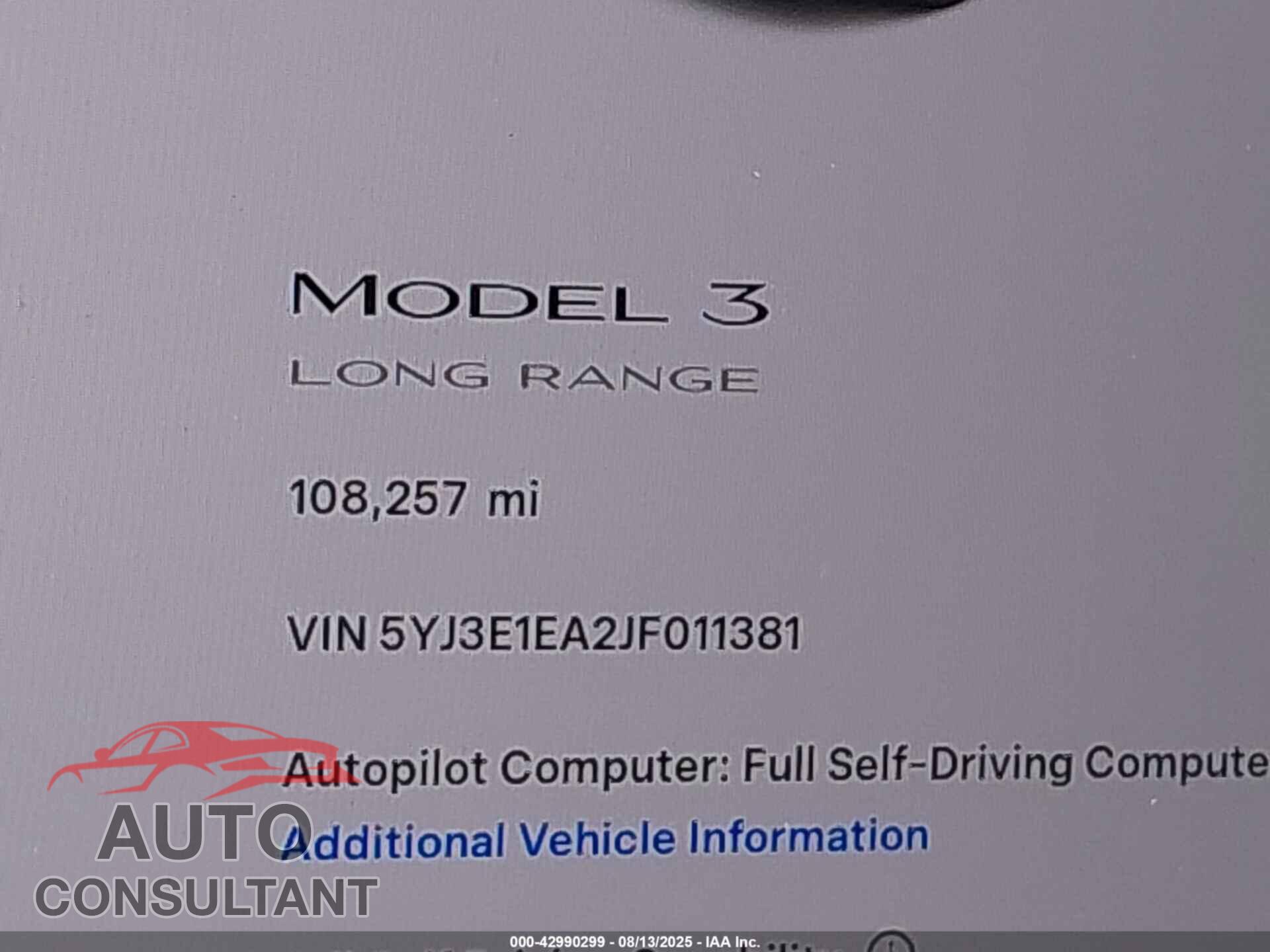 TESLA MODEL 3 2018 - 5YJ3E1EA2JF011381