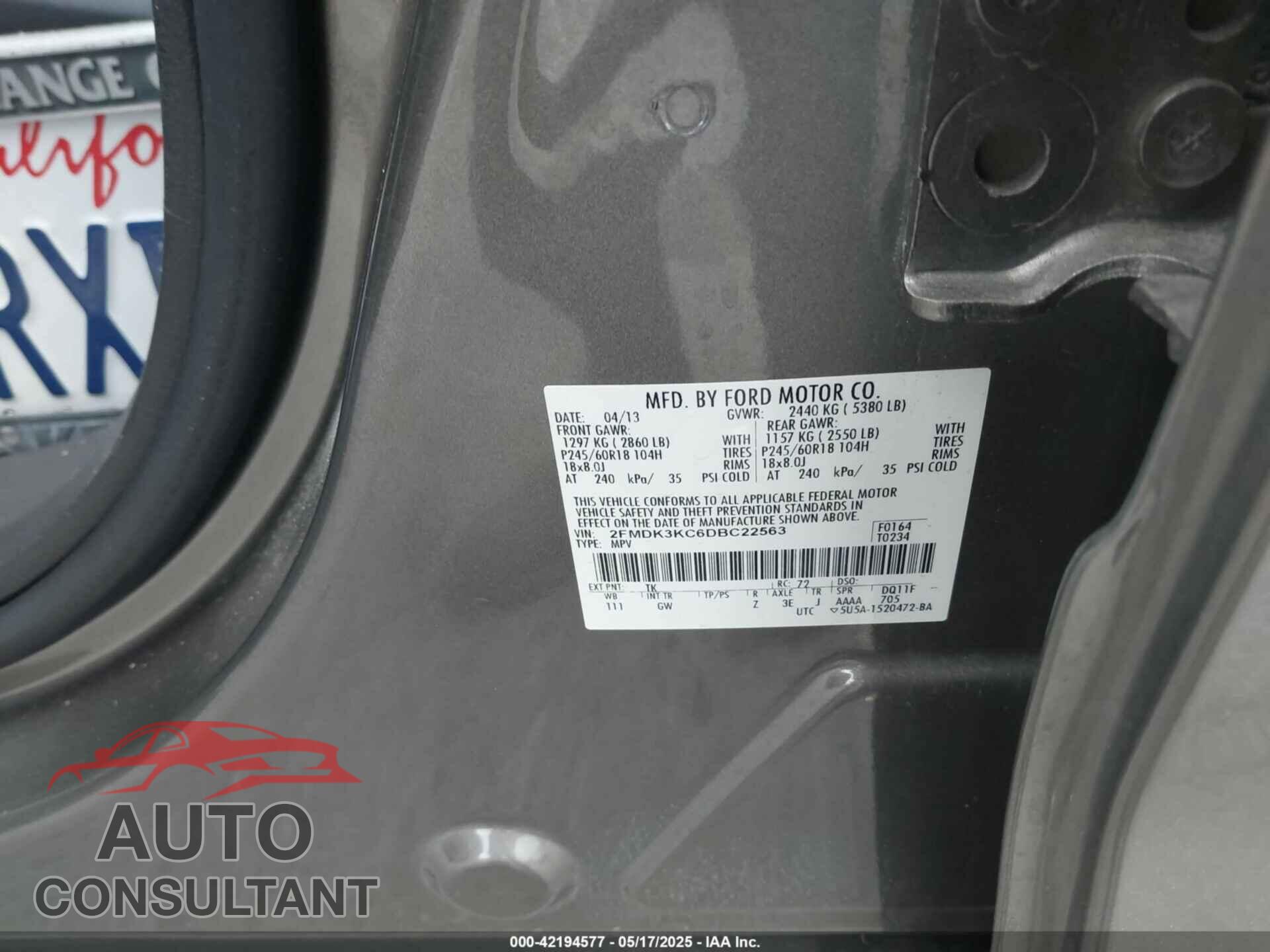 FORD EDGE 2013 - 2FMDK3KC6DBC22563
