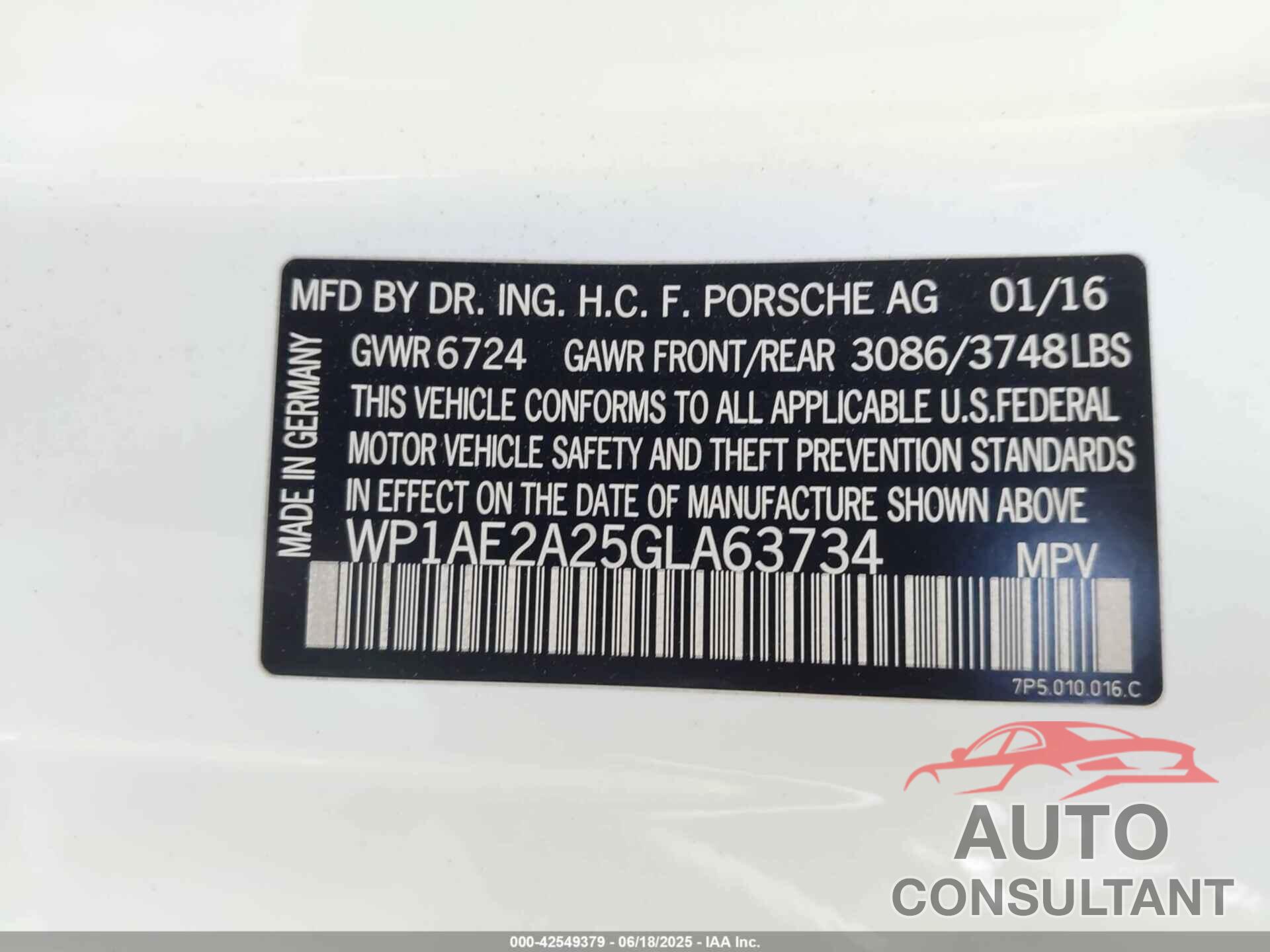 PORSCHE CAYENNE E-HYBRID 2016 - WP1AE2A25GLA63734