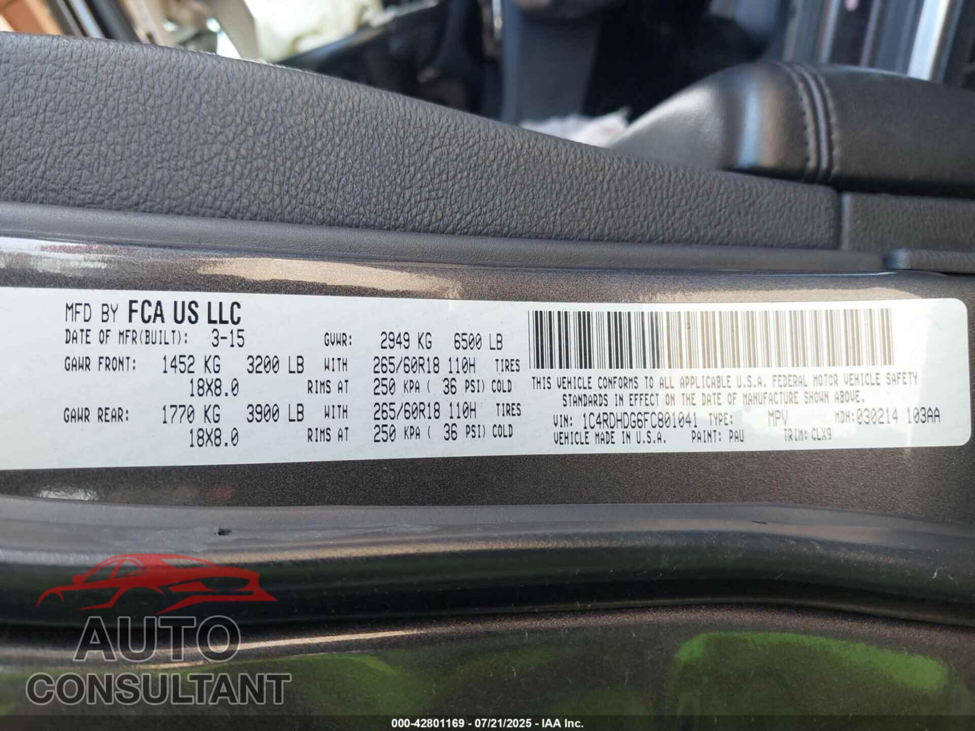 DODGE DURANGO 2015 - 1C4RDHDG6FC801041