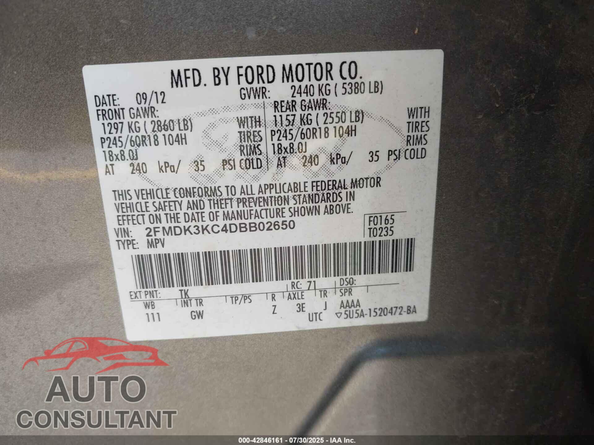 FORD EDGE 2013 - 2FMDK3KC4DBB02650