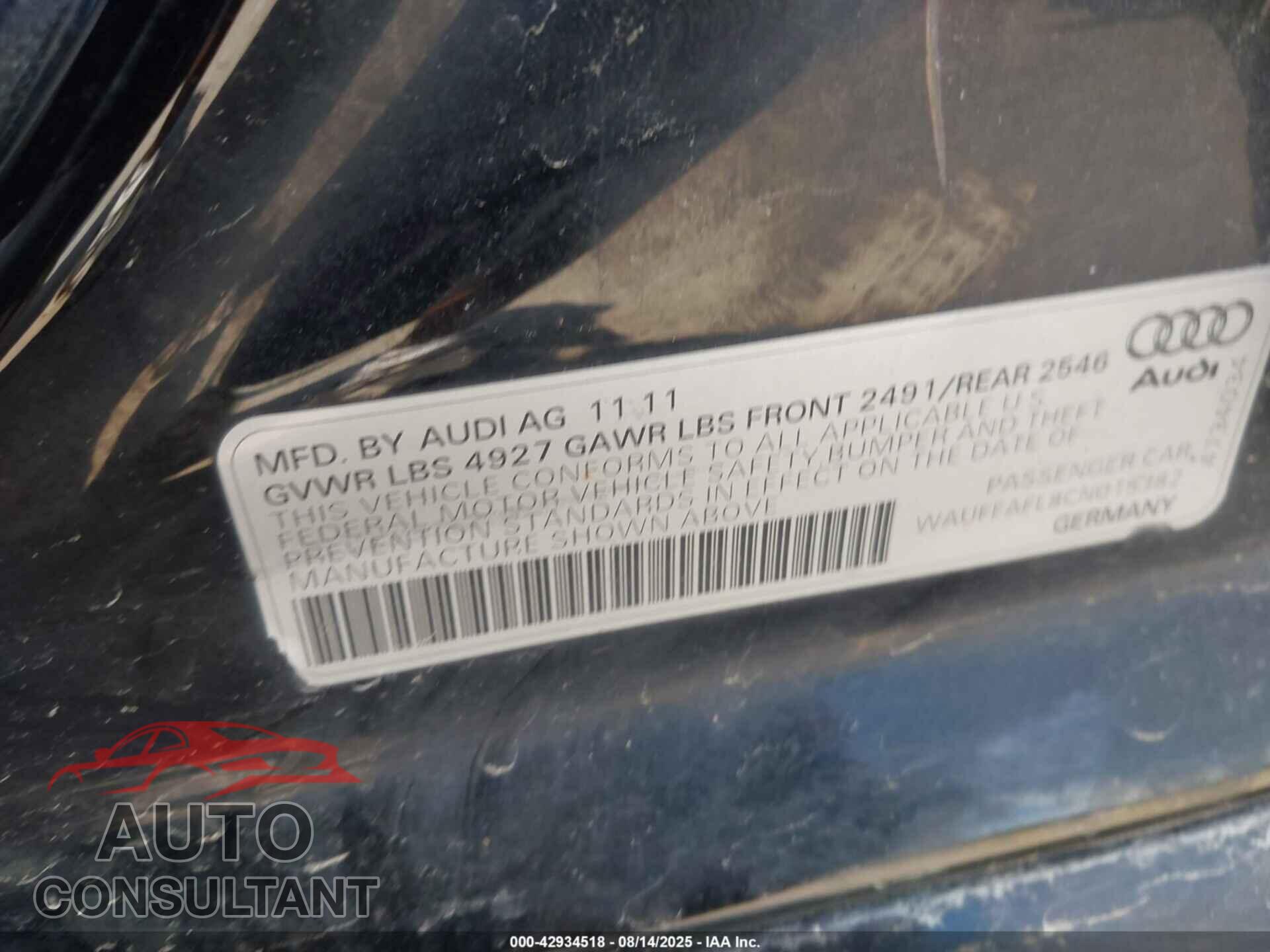 AUDI A4 2012 - WAUFFAFL8CN015382