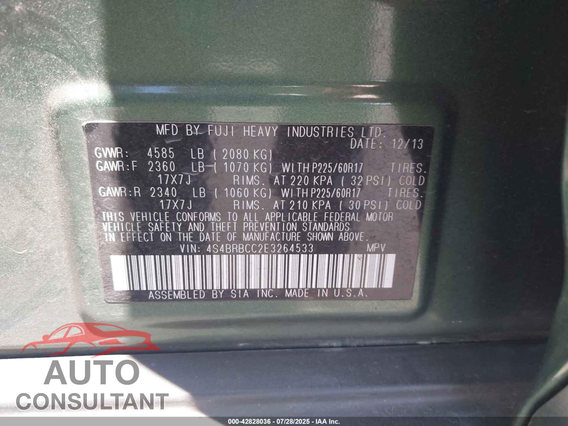 SUBARU OUTBACK 2014 - 4S4BRBCC2E3264533