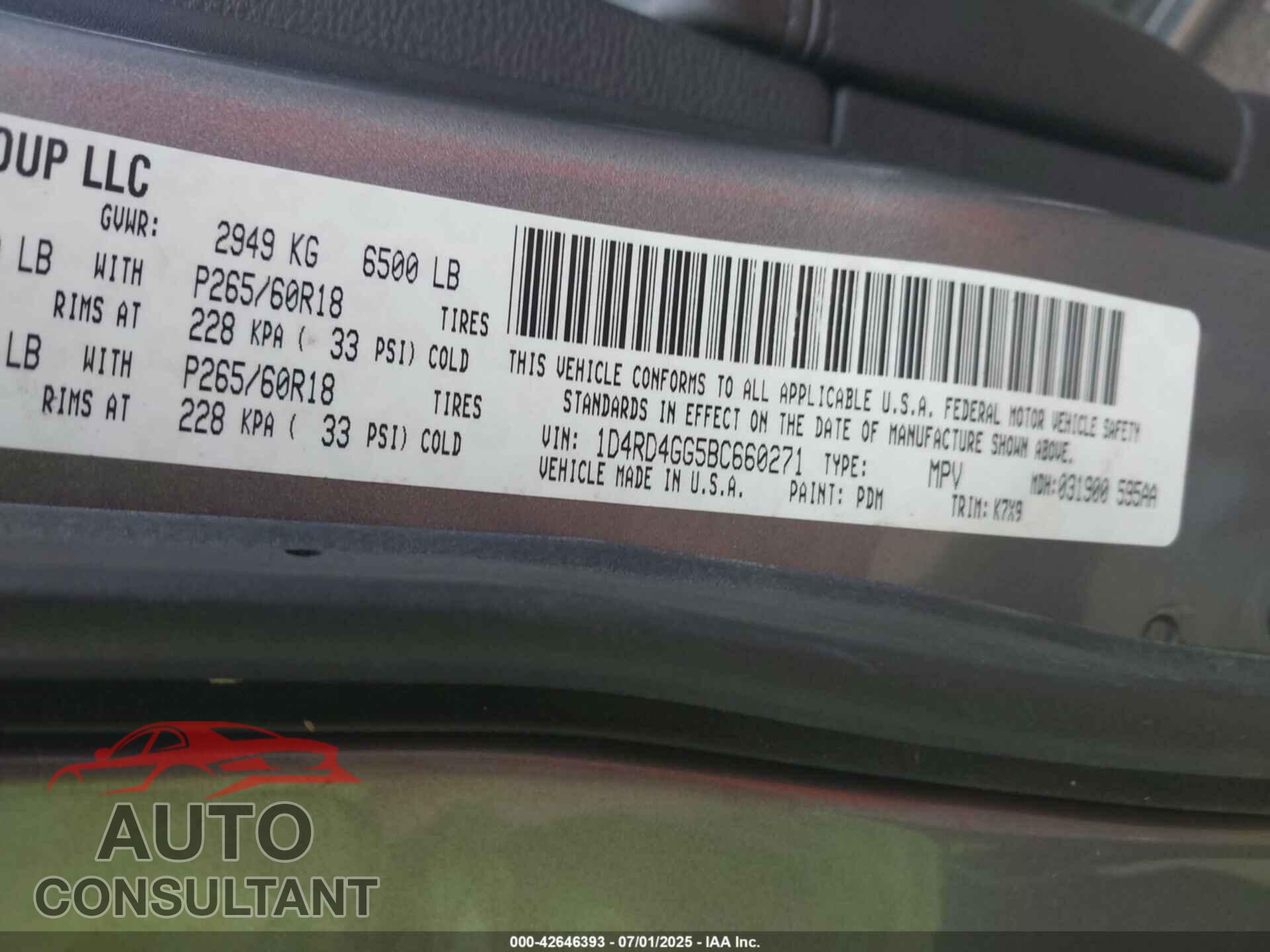 DODGE DURANGO 2011 - 1D4RD4GG5BC660271