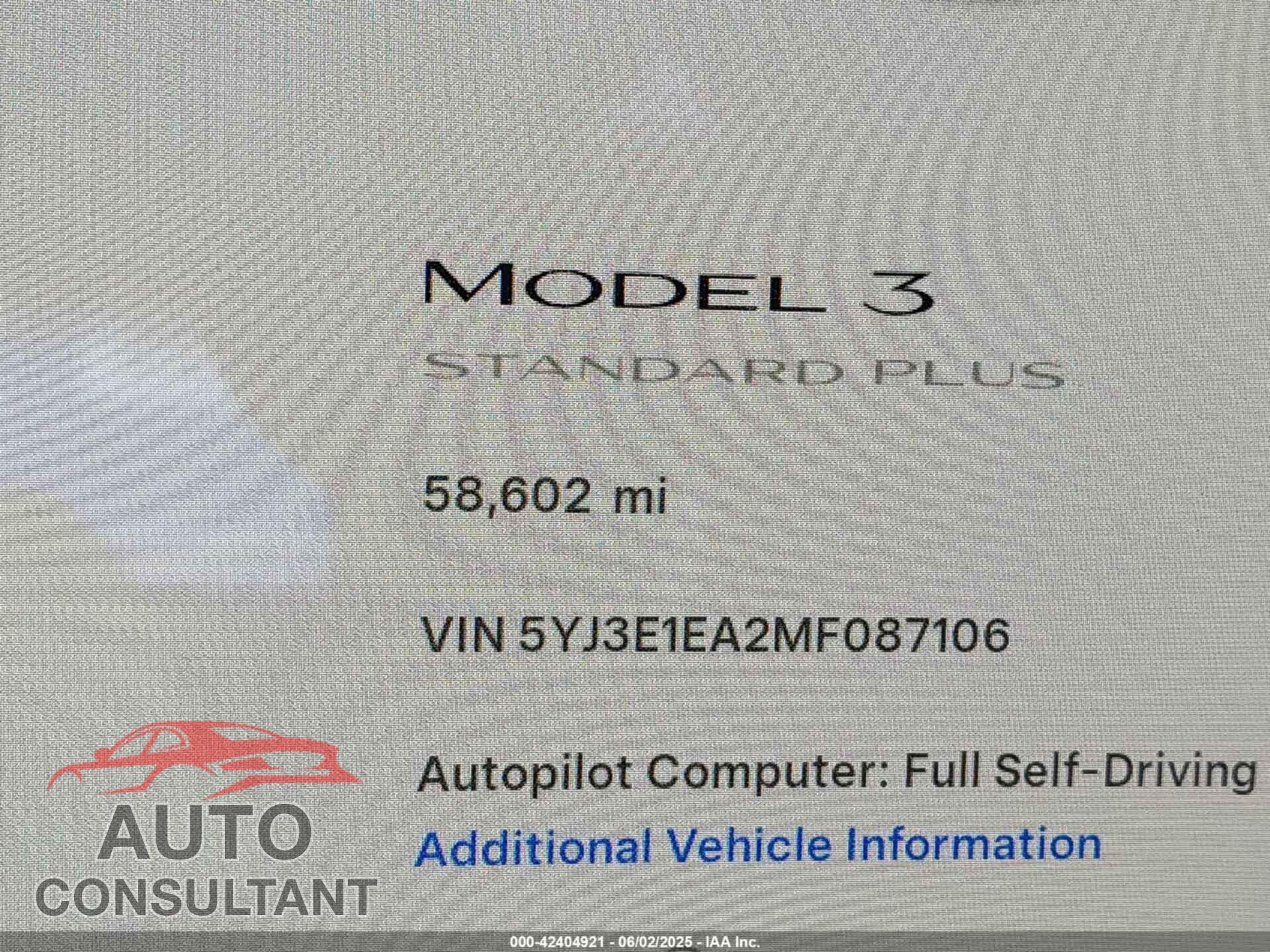 TESLA MODEL 3 2021 - 5YJ3E1EA2MF087106