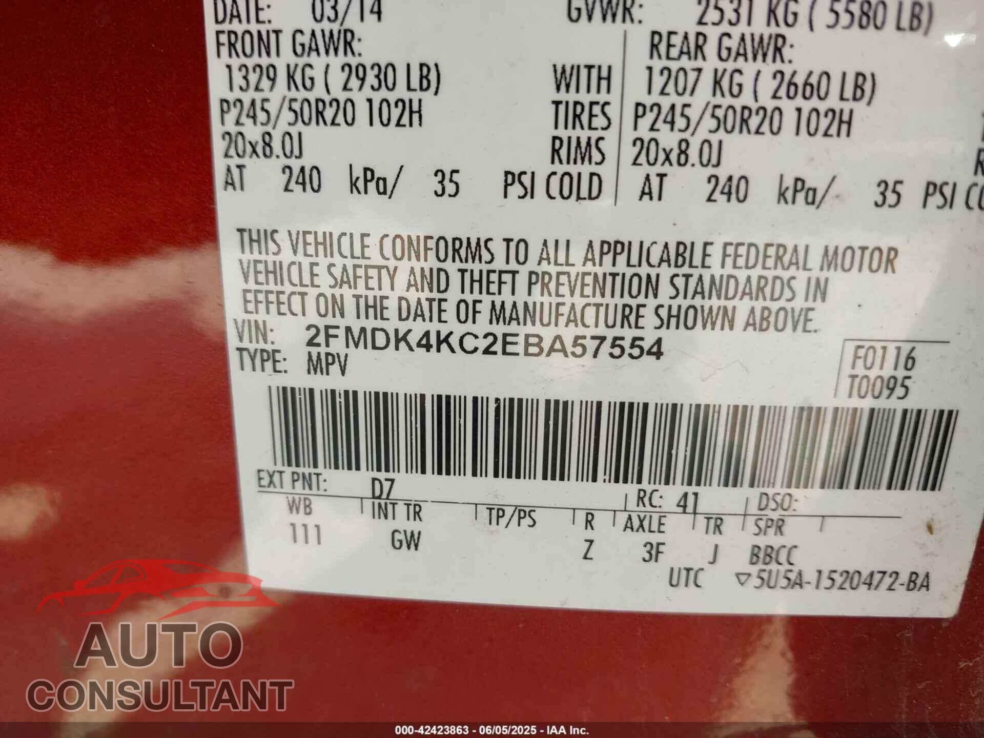 FORD EDGE 2014 - 2FMDK4KC2EBA57554