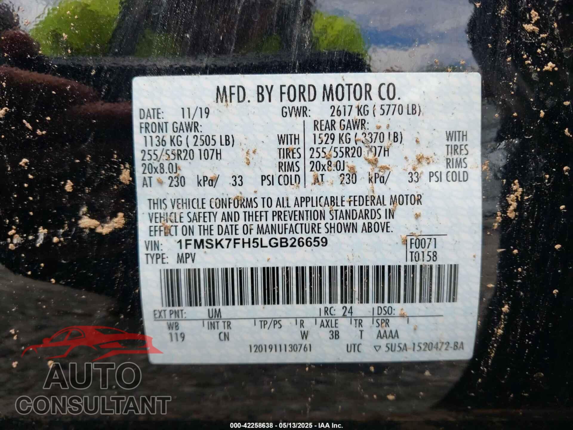 FORD EXPLORER 2020 - 1FMSK7FH5LGB26659