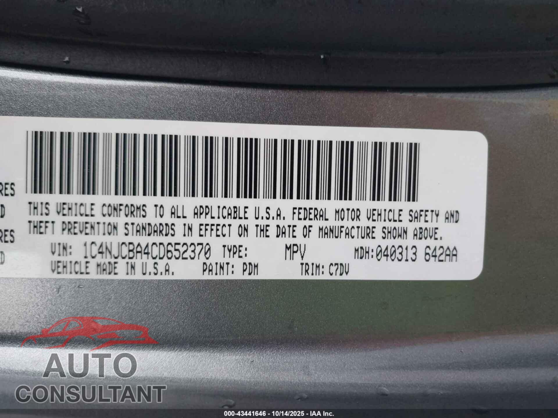 JEEP COMPASS 2012 - 1C4NJCBA4CD652370