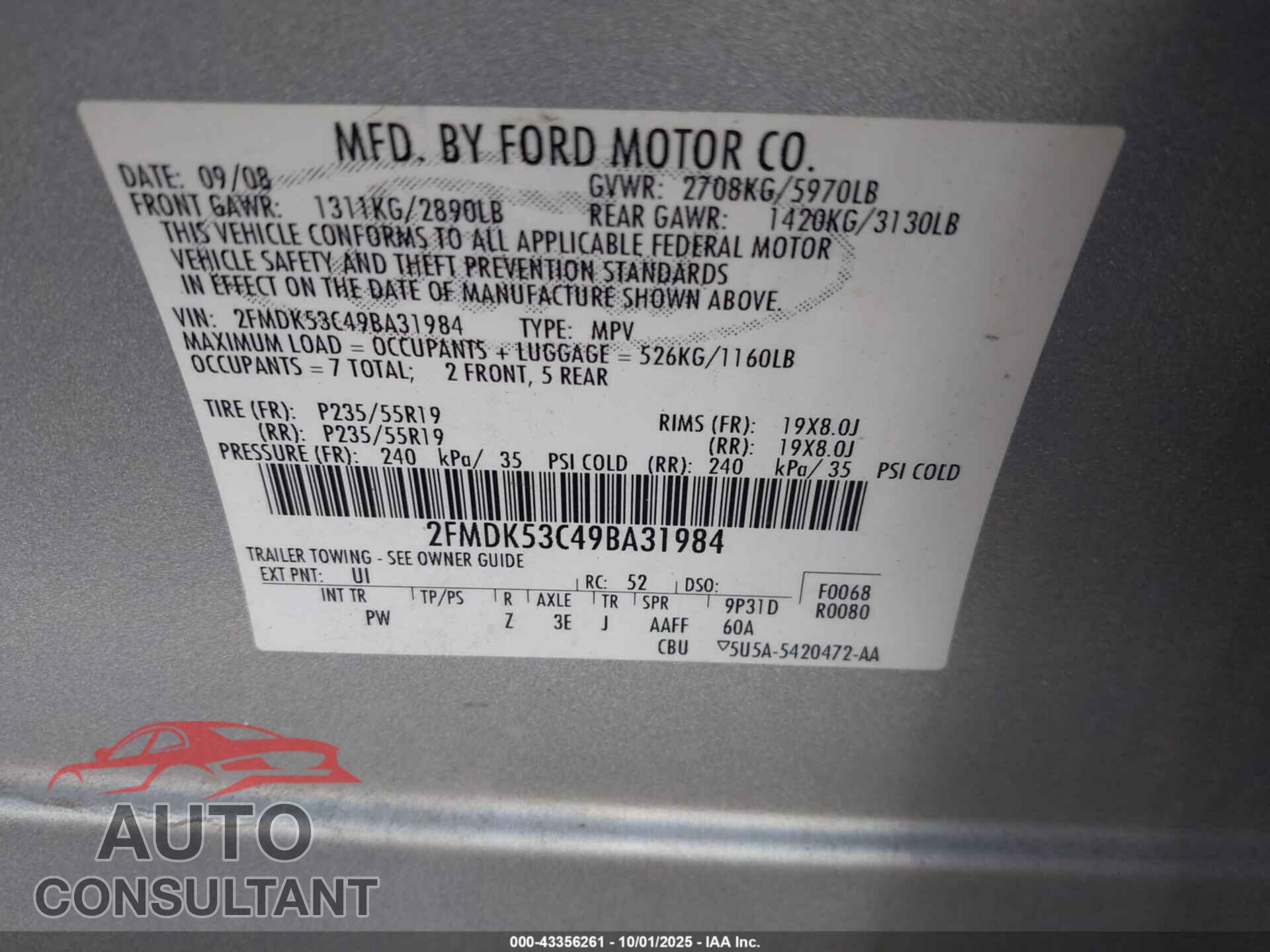 FORD FLEX 2009 - 2FMDK53C49BA31984