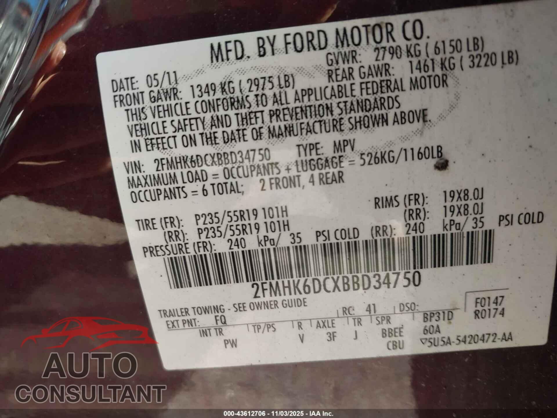 FORD FLEX 2011 - 2FMHK6DCXBBD34750