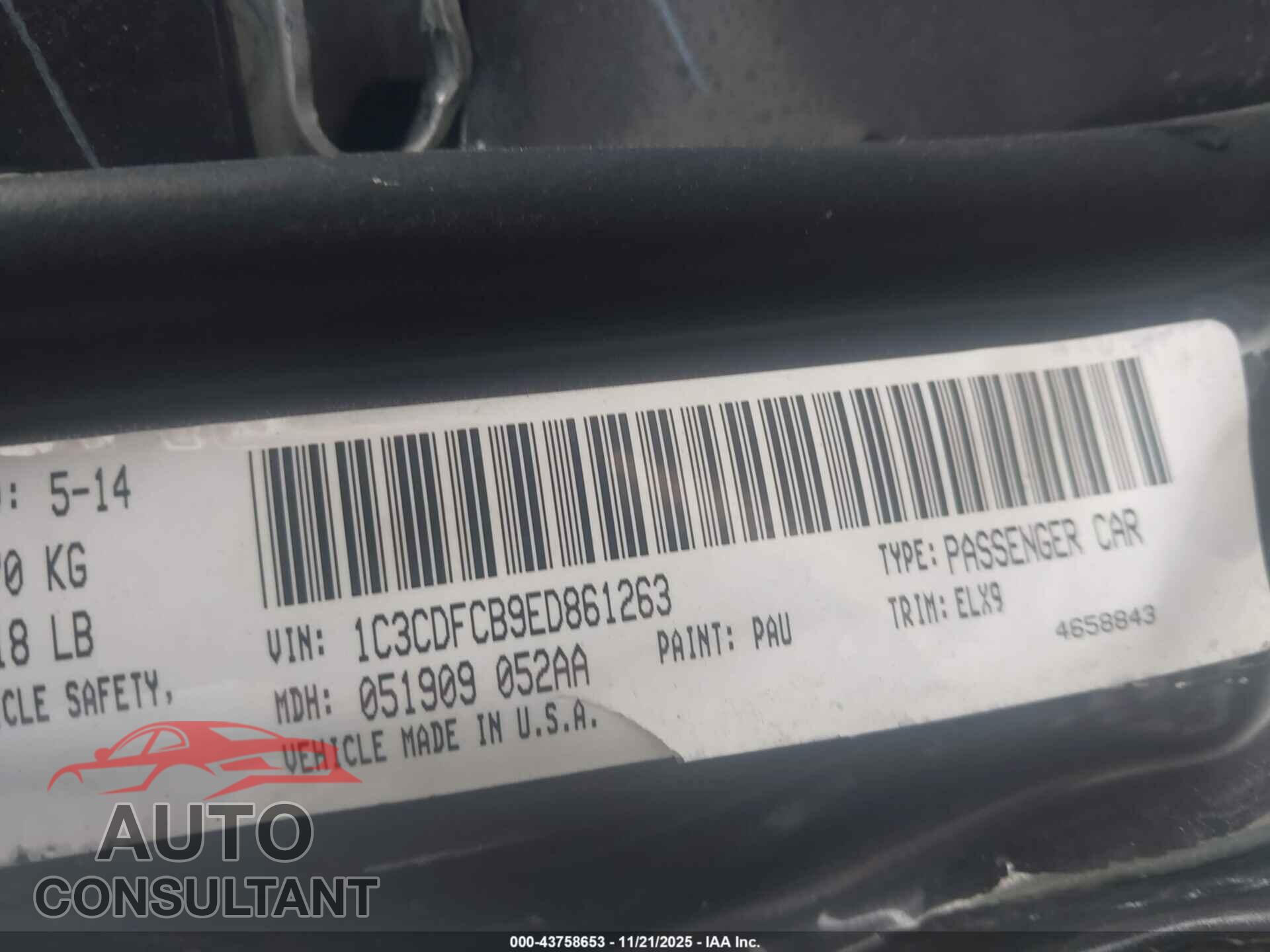 DODGE DART 2014 - 1C3CDFCB9ED861263