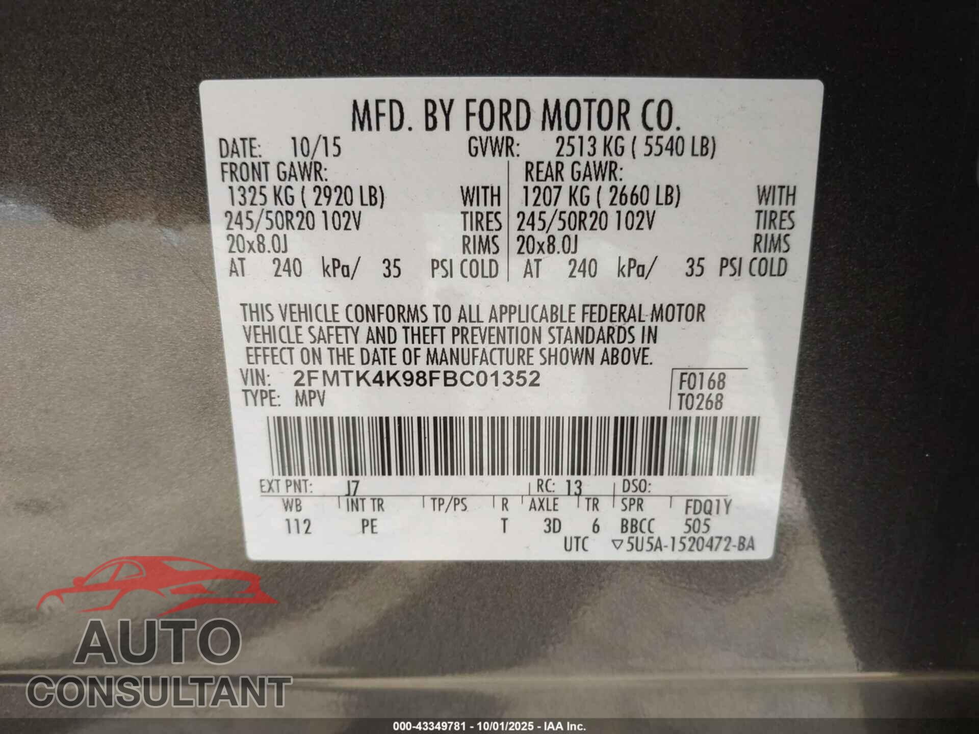 FORD EDGE 2015 - 2FMTK4K98FBC01352