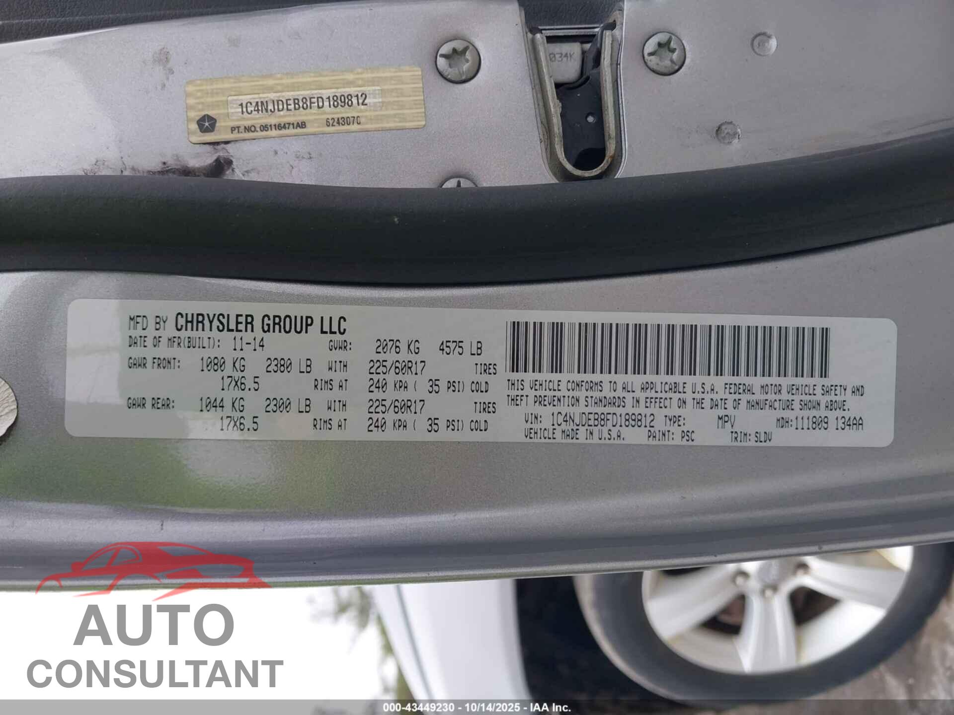 JEEP COMPASS 2015 - 1C4NJDEB8FD189812