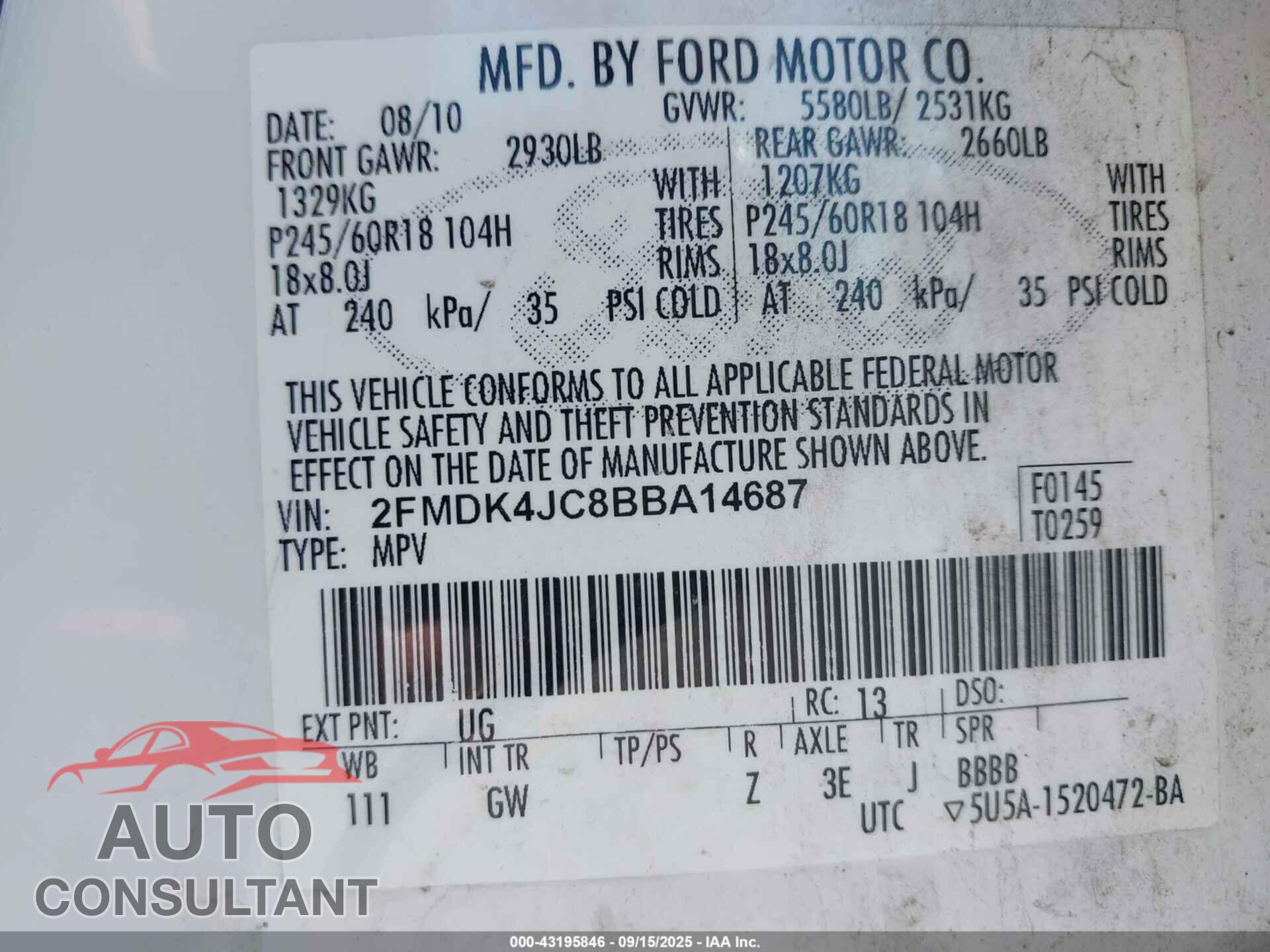 FORD EDGE 2011 - 2FMDK4JC8BBA14687