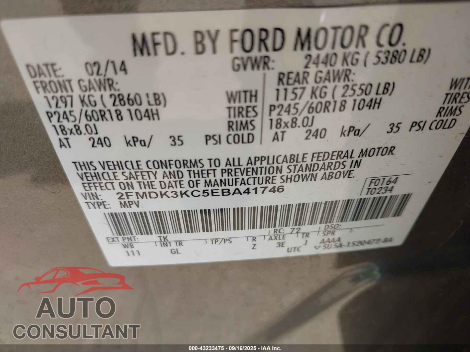 FORD EDGE 2014 - 2FMDK3KC5EBA41746