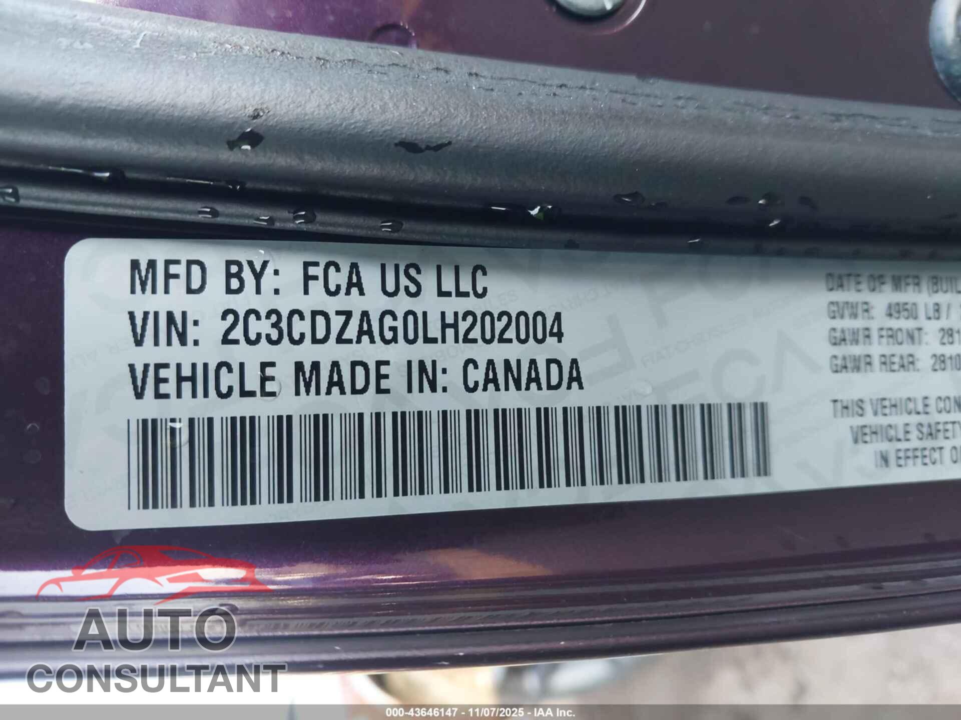 DODGE CHALLENGER 2020 - 2C3CDZAG0LH202004