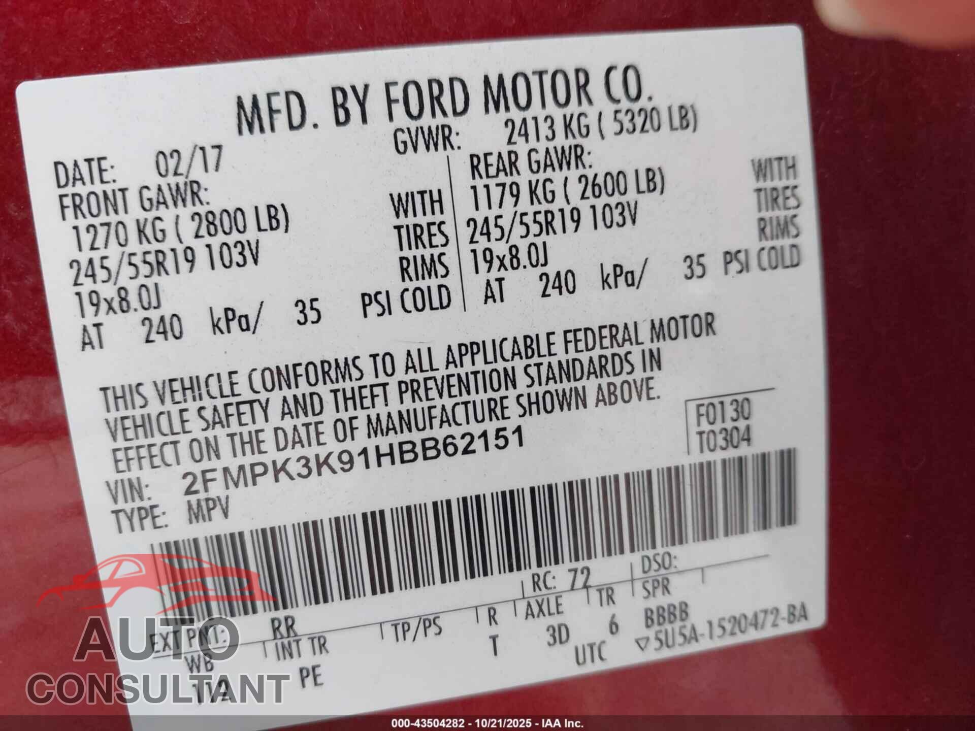 FORD EDGE 2017 - 2FMPK3K91HBB62151