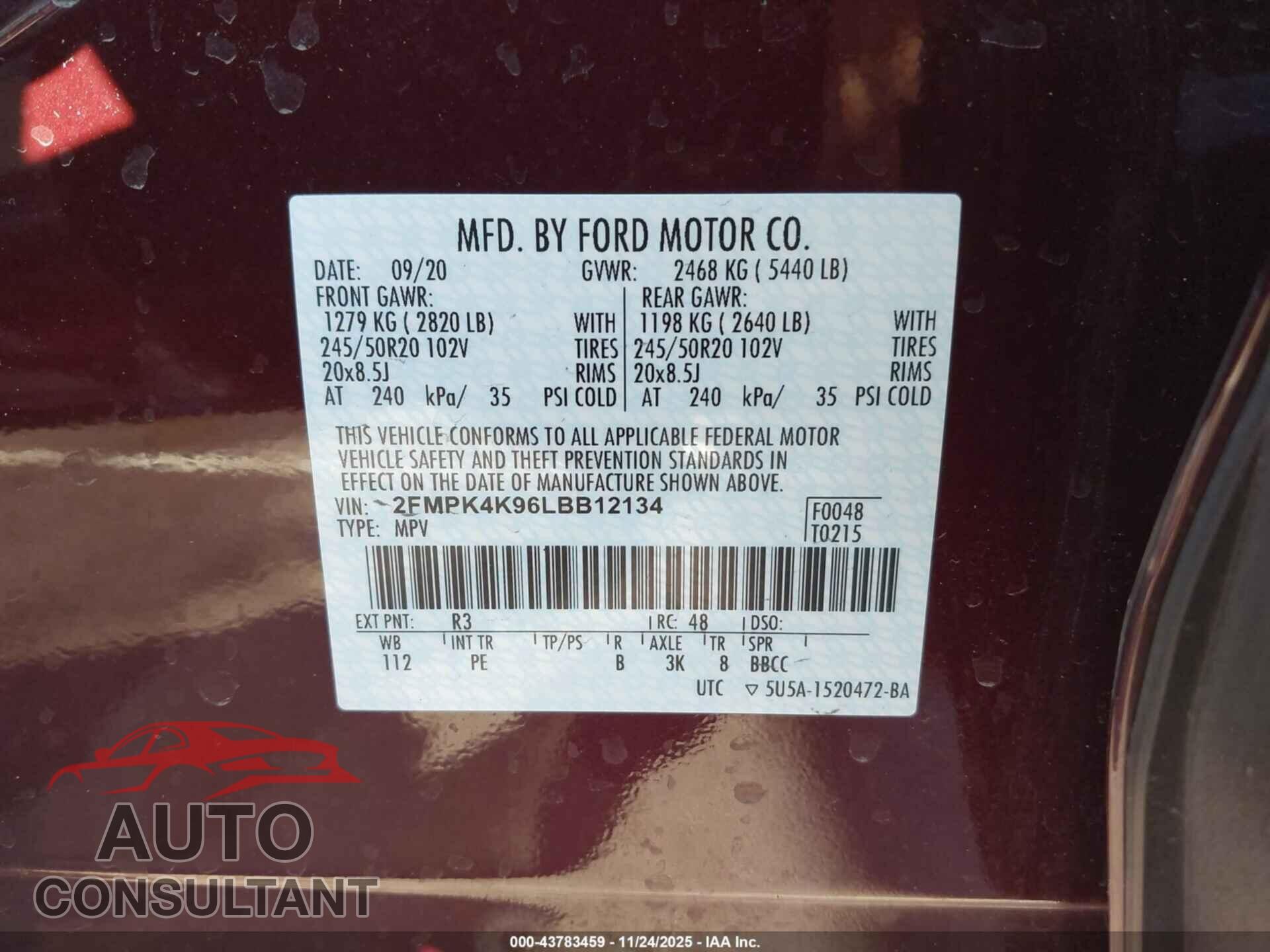 FORD EDGE 2020 - 2FMPK4K96LBB12134