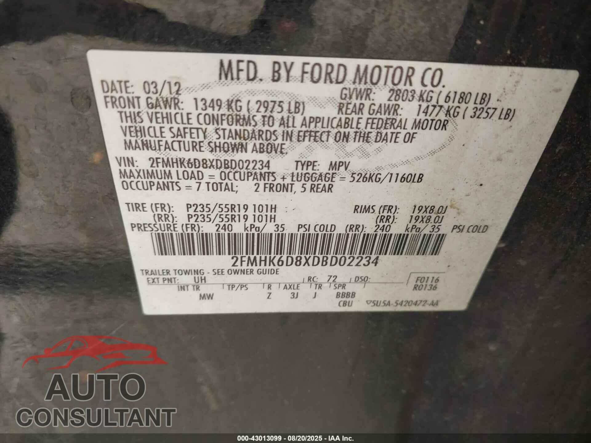 FORD FLEX 2013 - 2FMHK6D8XDBD02234