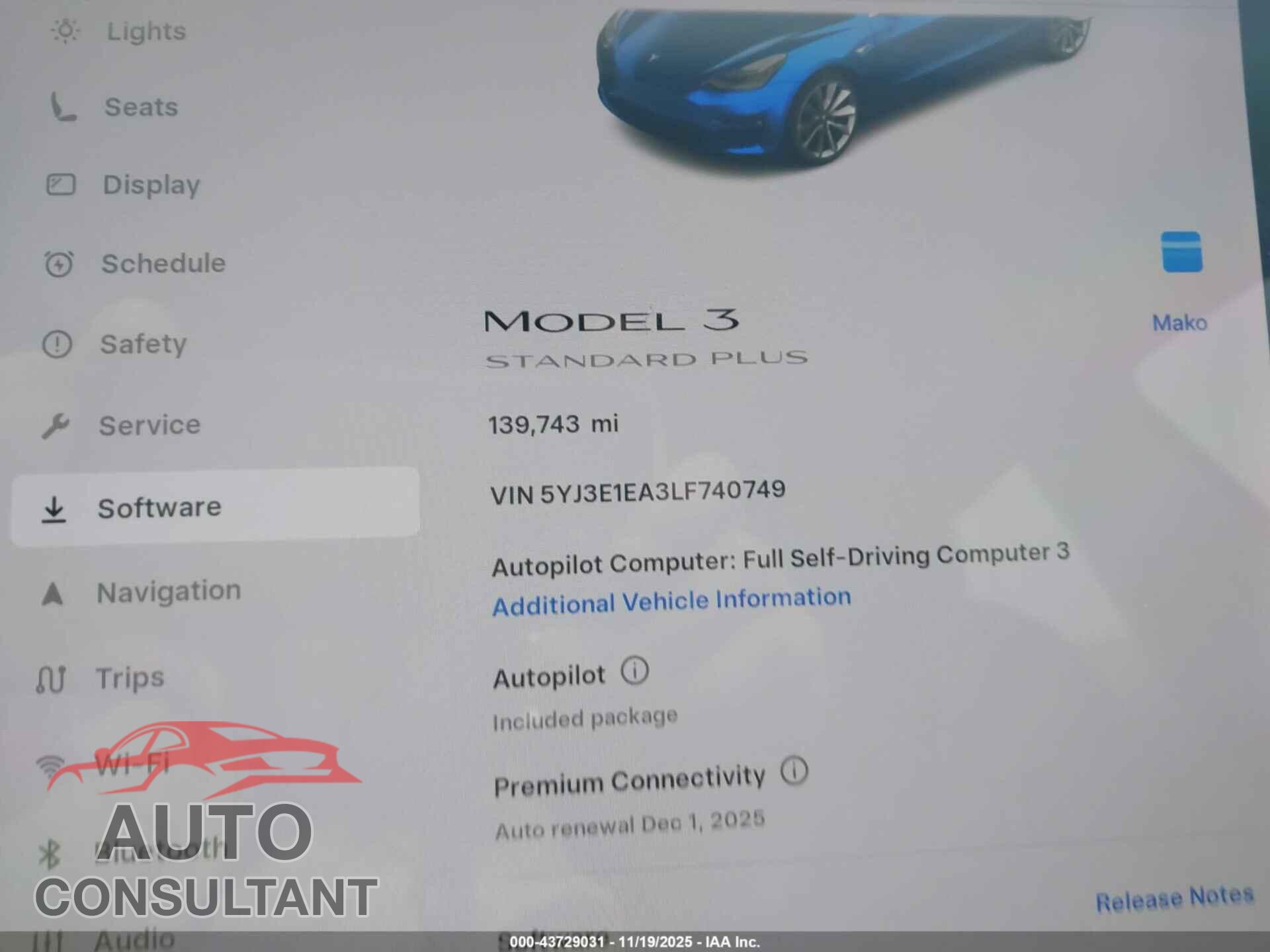 TESLA MODEL 3 2020 - 5YJ3E1EA3LF740749